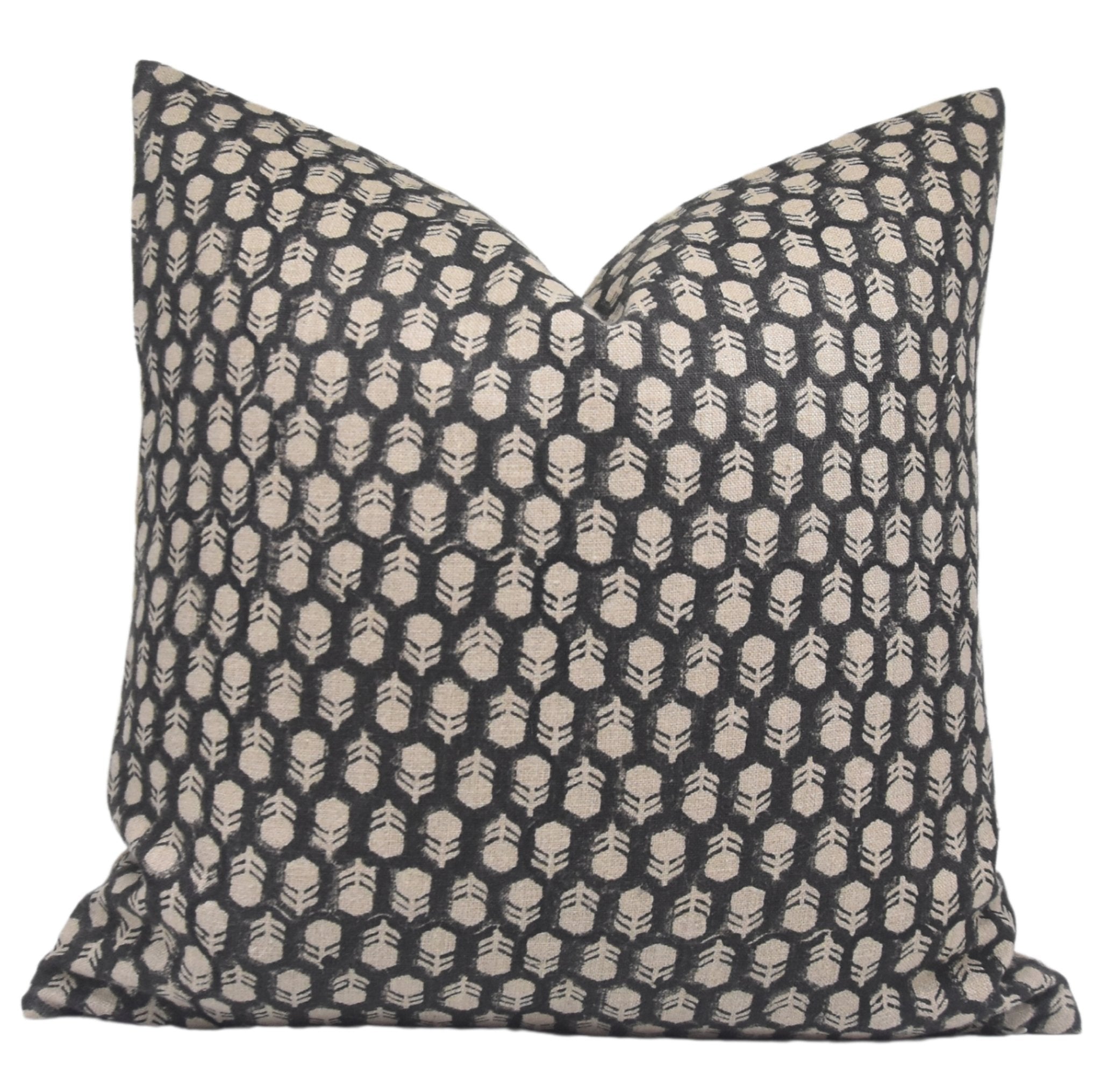 Lumber block print pillow cover- Thick Linen - TULSI BUTI - Fabdivine