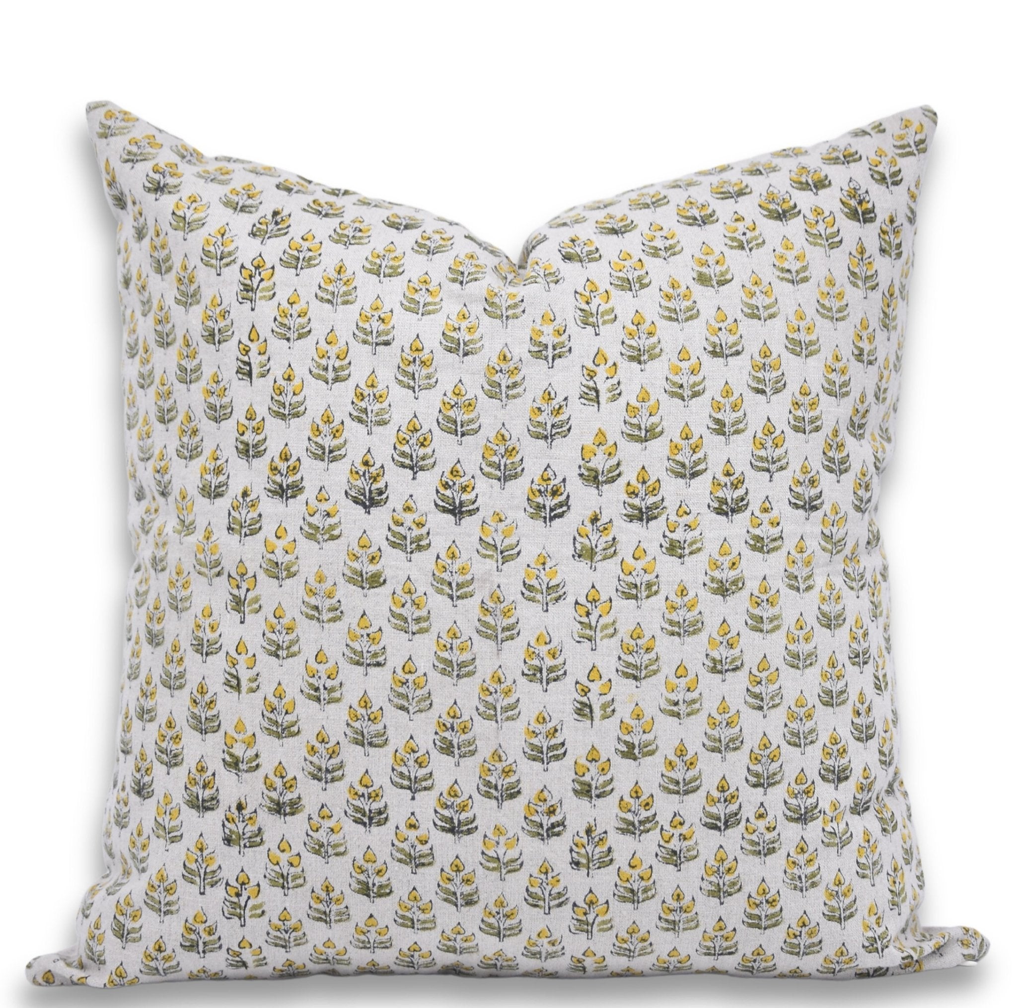 Block Print Pure Linen Pillow Cover - ALIA GREEN - FABDIVINE LLC