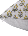 Pure Linen block print designer boho pillow/cushion cover- ALIA- GREEN AND YELLOW - Fabdivine