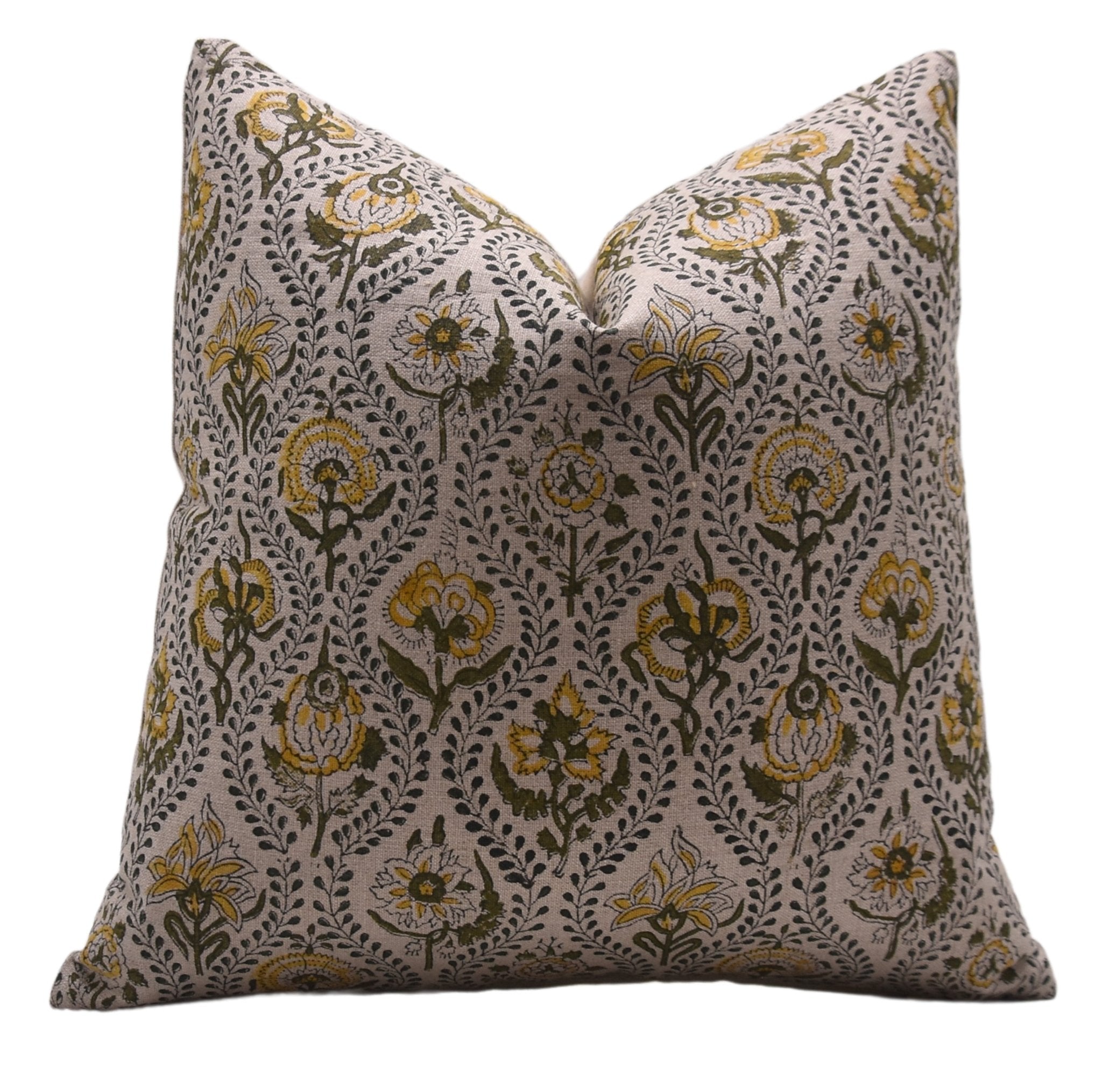 Block Print Pure Linen Pillow Cover - AMARBEL - Fabdivine