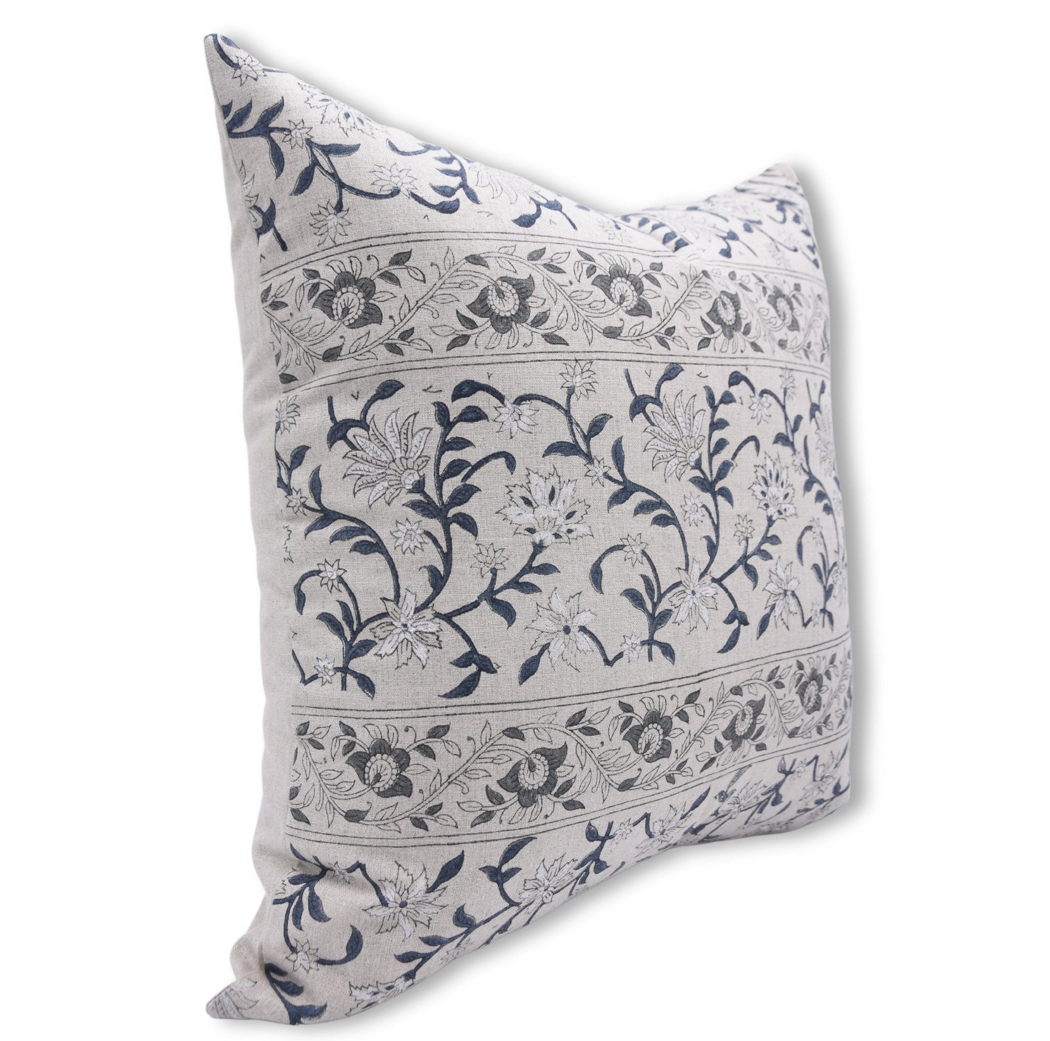 Block print pure linen throw pillow cover- ARADHANA - Fabdivine