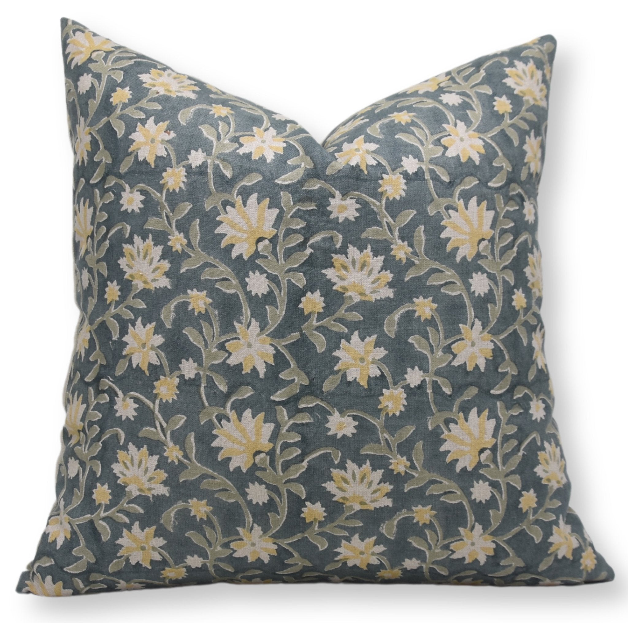 Block print Pure Linen throw pillow cover - ARADHANA - Fabdivine