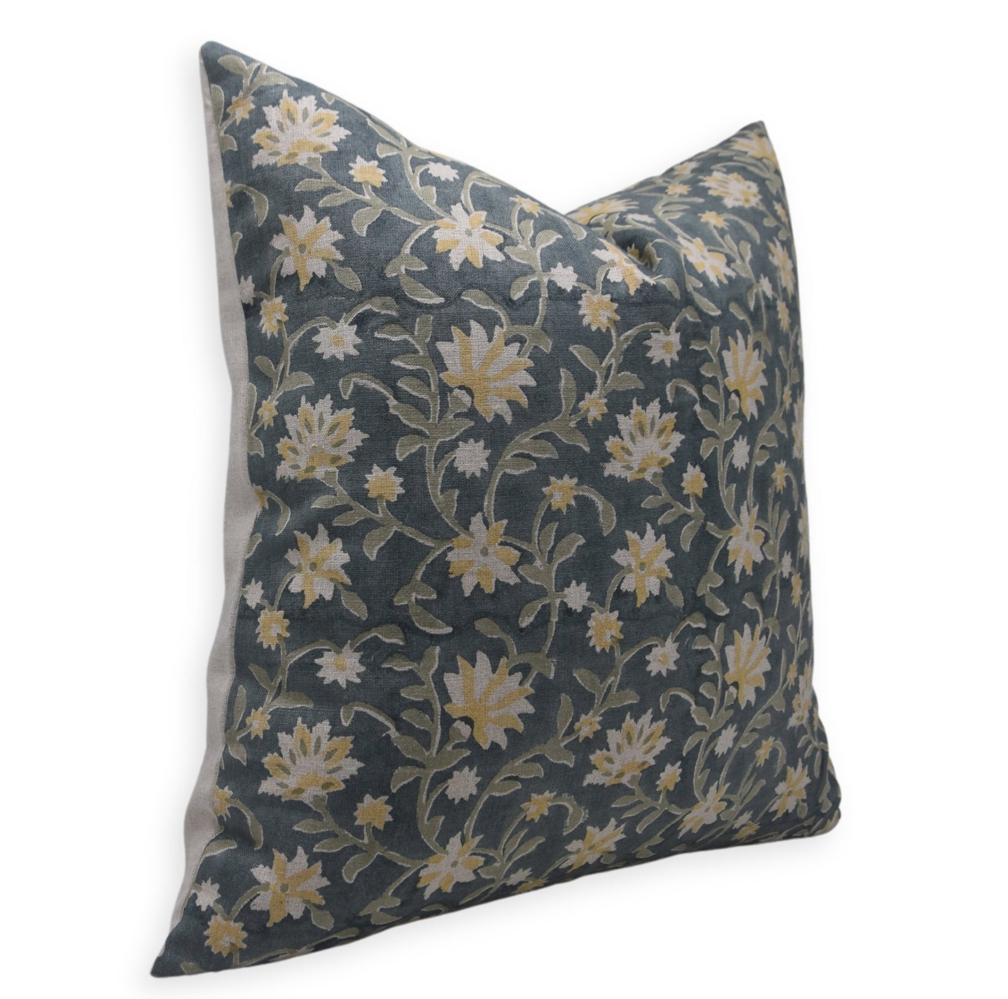 Block print Pure Linen throw pillow cover - ARADHANA - Fabdivine