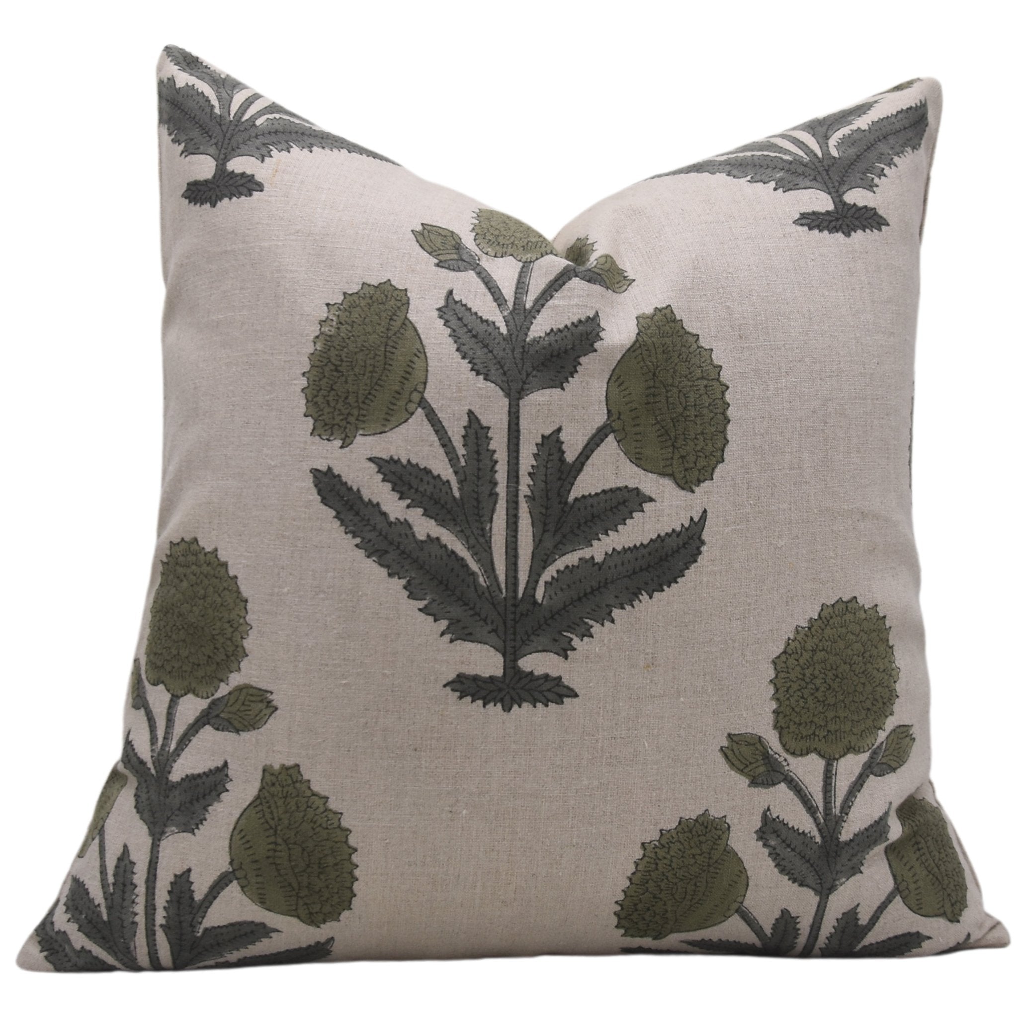 Block Print Pure Linen Pillow Cover - BADSHAH GREEN - FABDIVINE LLC