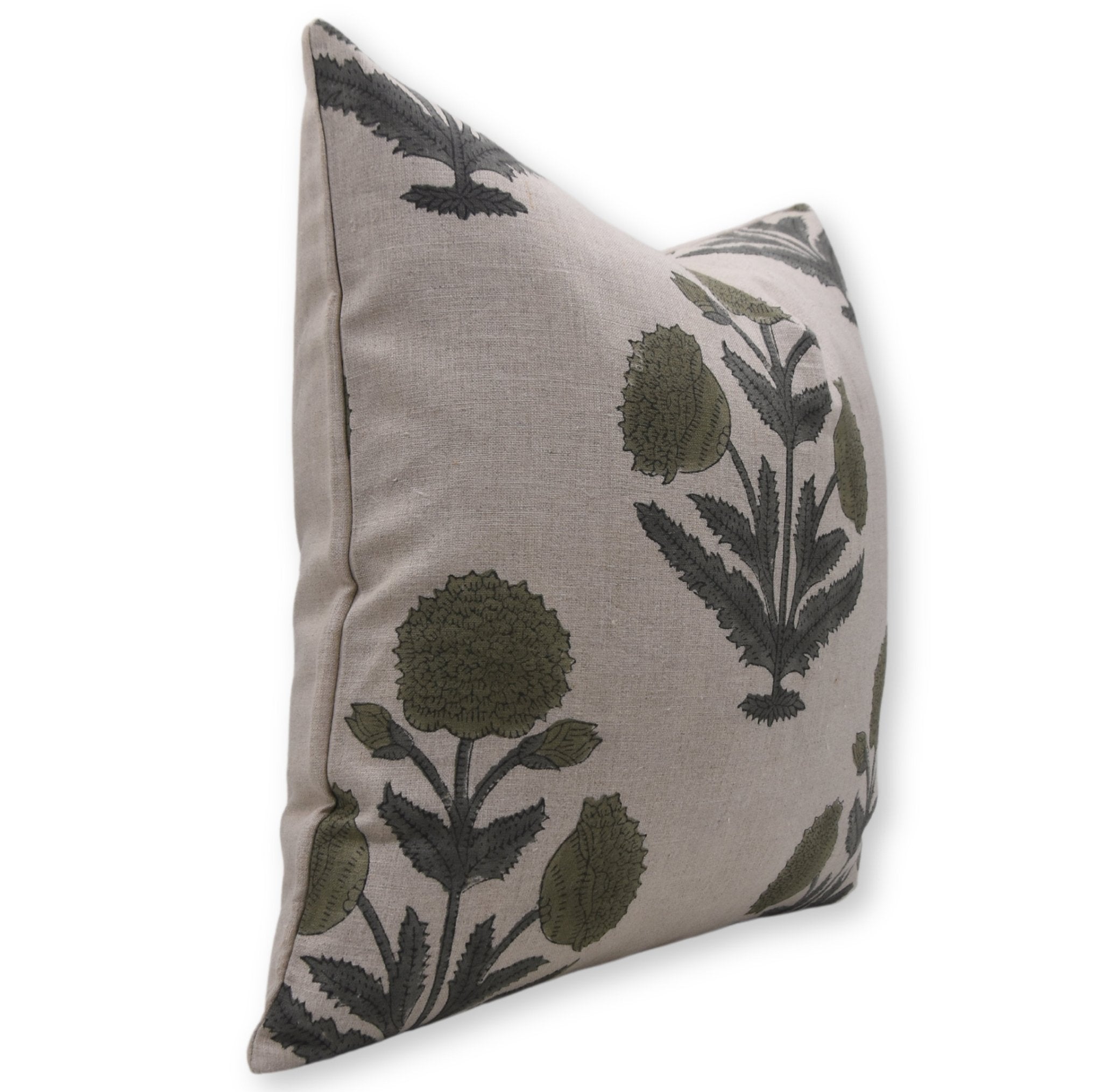 Block Print Pure Linen Pillow Cover - BADSHAH GREEN - FABDIVINE LLC