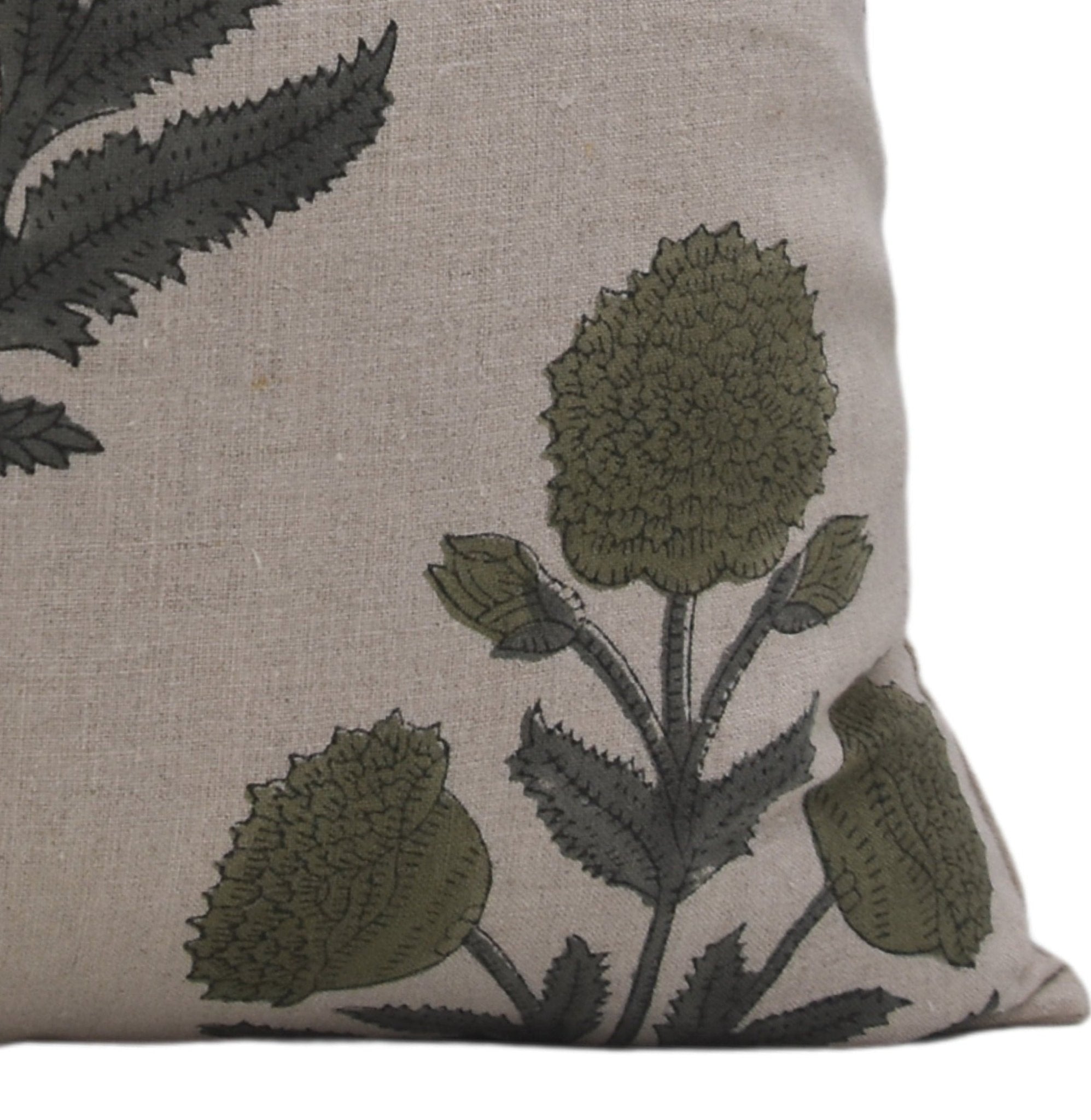 BADSHAH GREEN Pure Linen block print boho pillow/cushion cover - Fabdivine