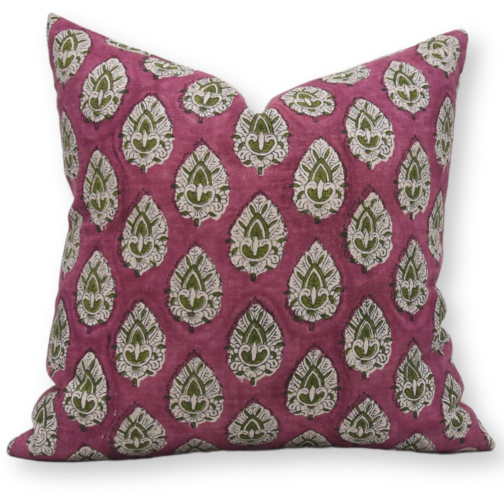 Pure Linen throw pillow cover with Block print - BETAL LEAF PURPLE - Fabdivine