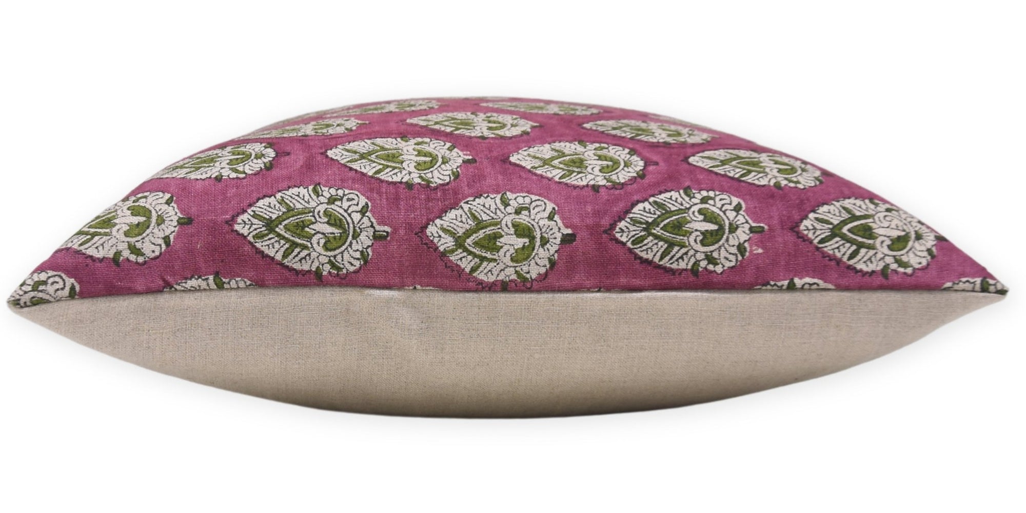 Pure Linen throw pillow cover with Block print - BETAL LEAF PURPLE - Fabdivine