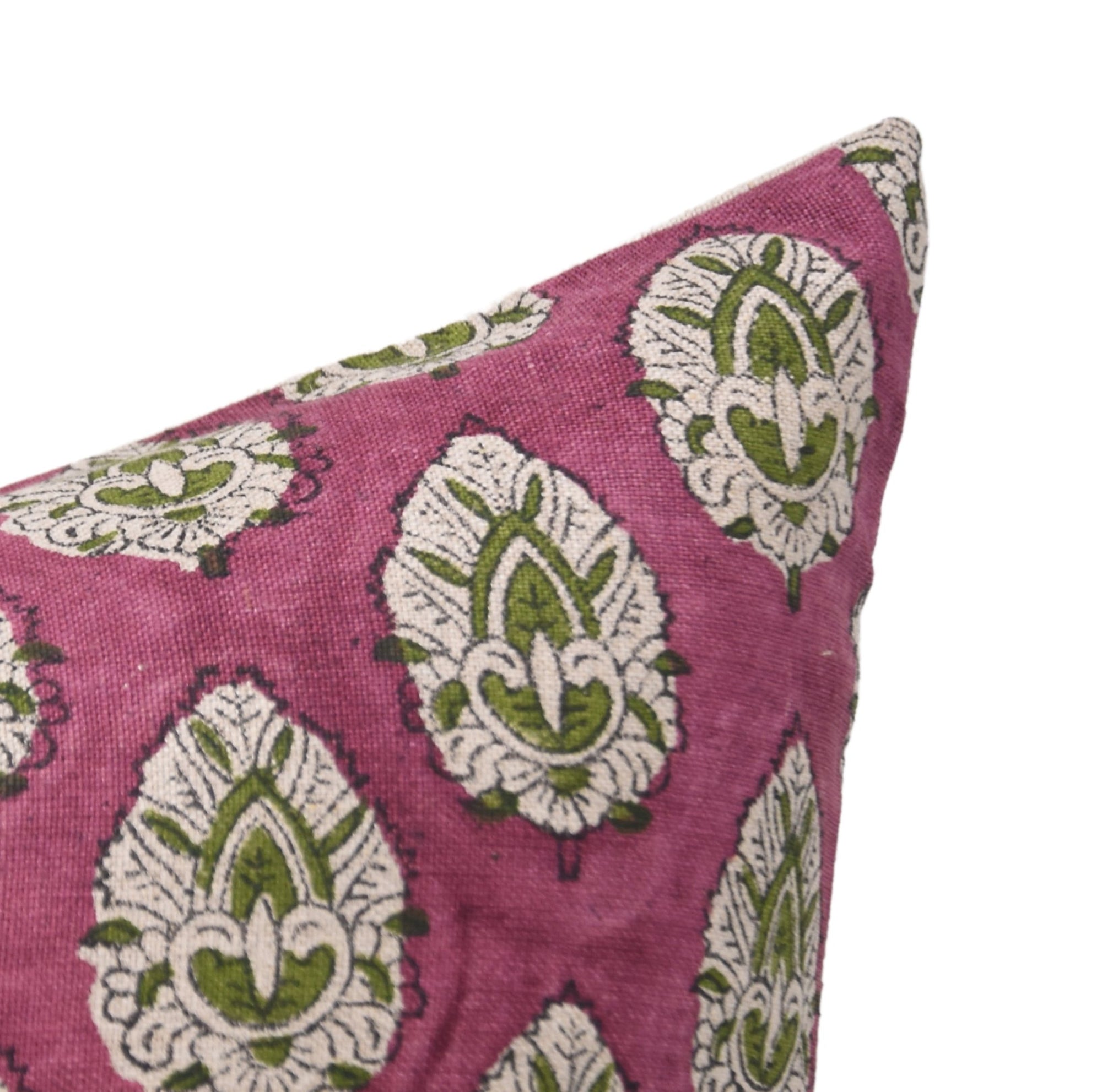 Pure Linen throw pillow cover with Block print - BETAL LEAF PURPLE - Fabdivine