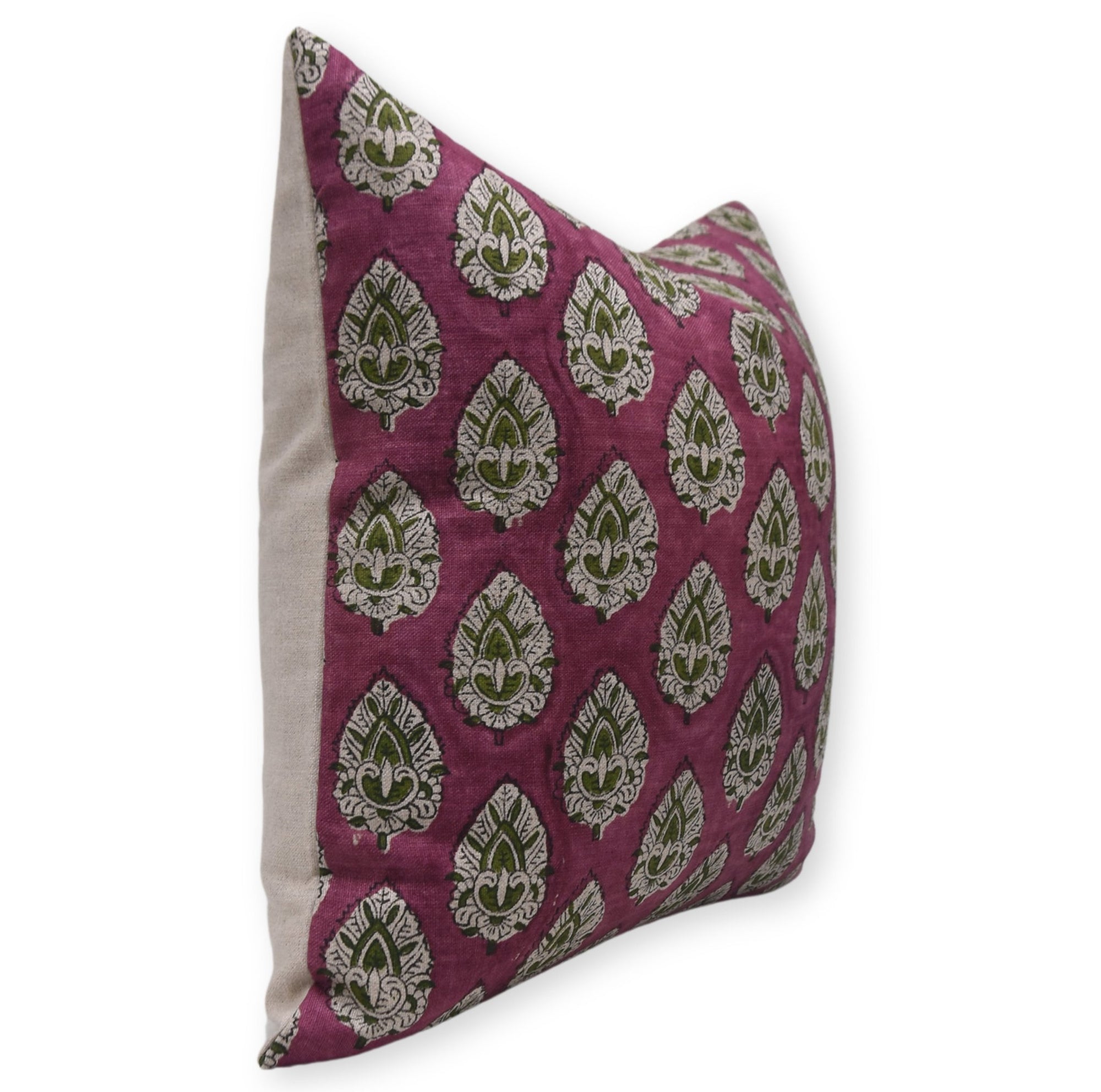 Pure Linen throw pillow cover with Block print - BETAL LEAF PURPLE - Fabdivine