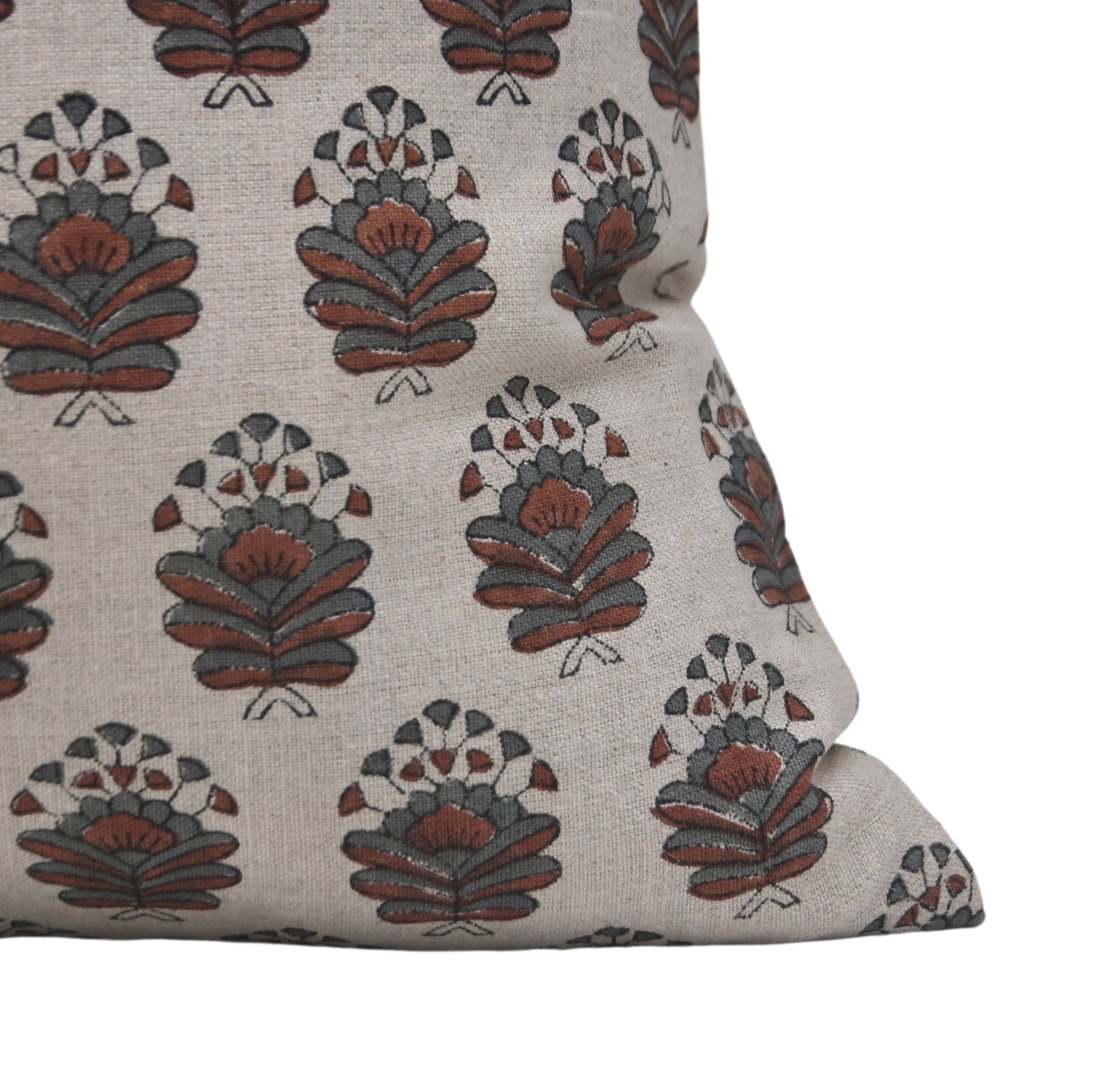 Block Print Pure Linen Pillow Cover - BHEESHMA - Fabdivine