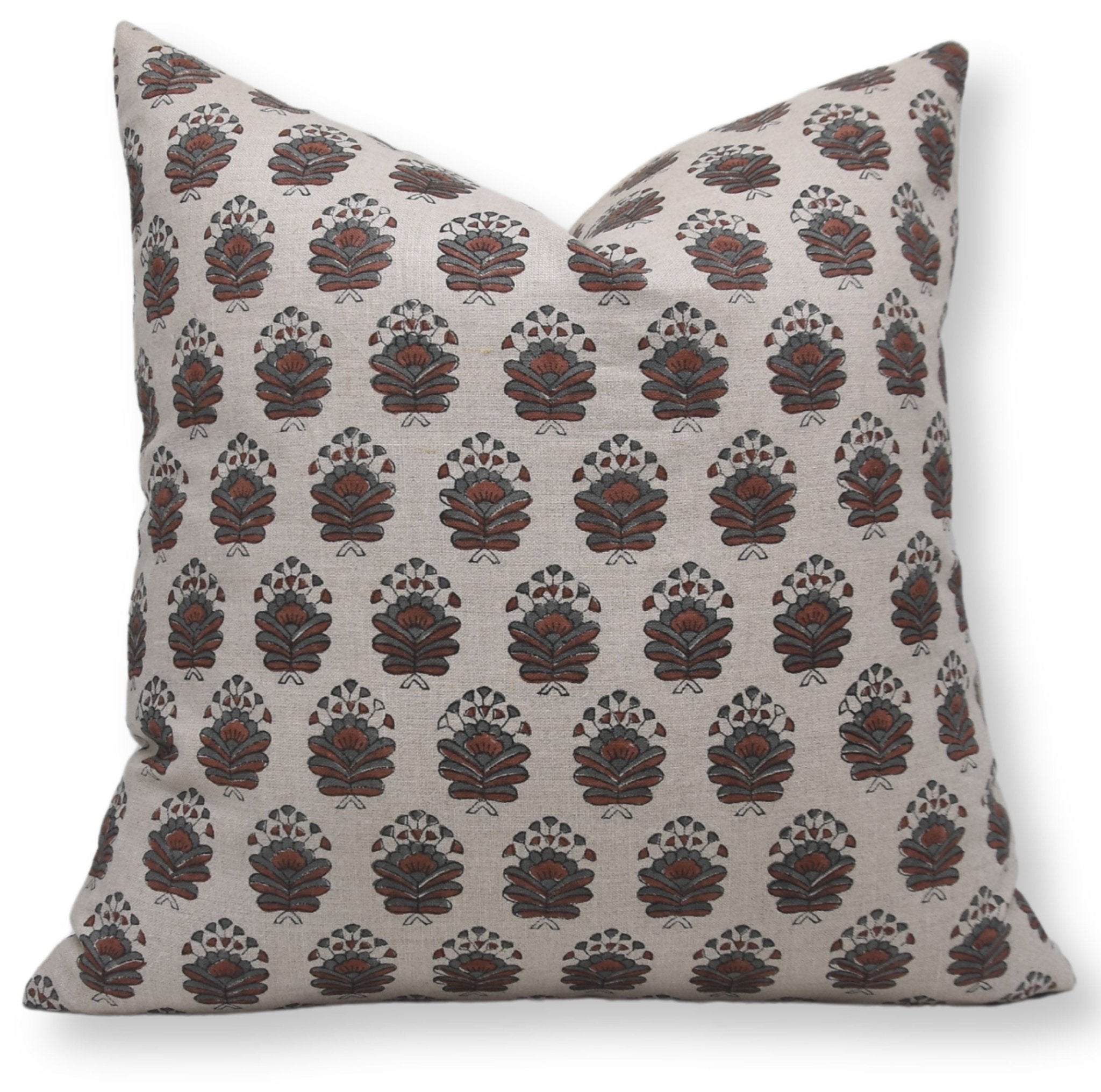 Block Print Pure Linen Pillow Cover - BHEESHMA - Fabdivine