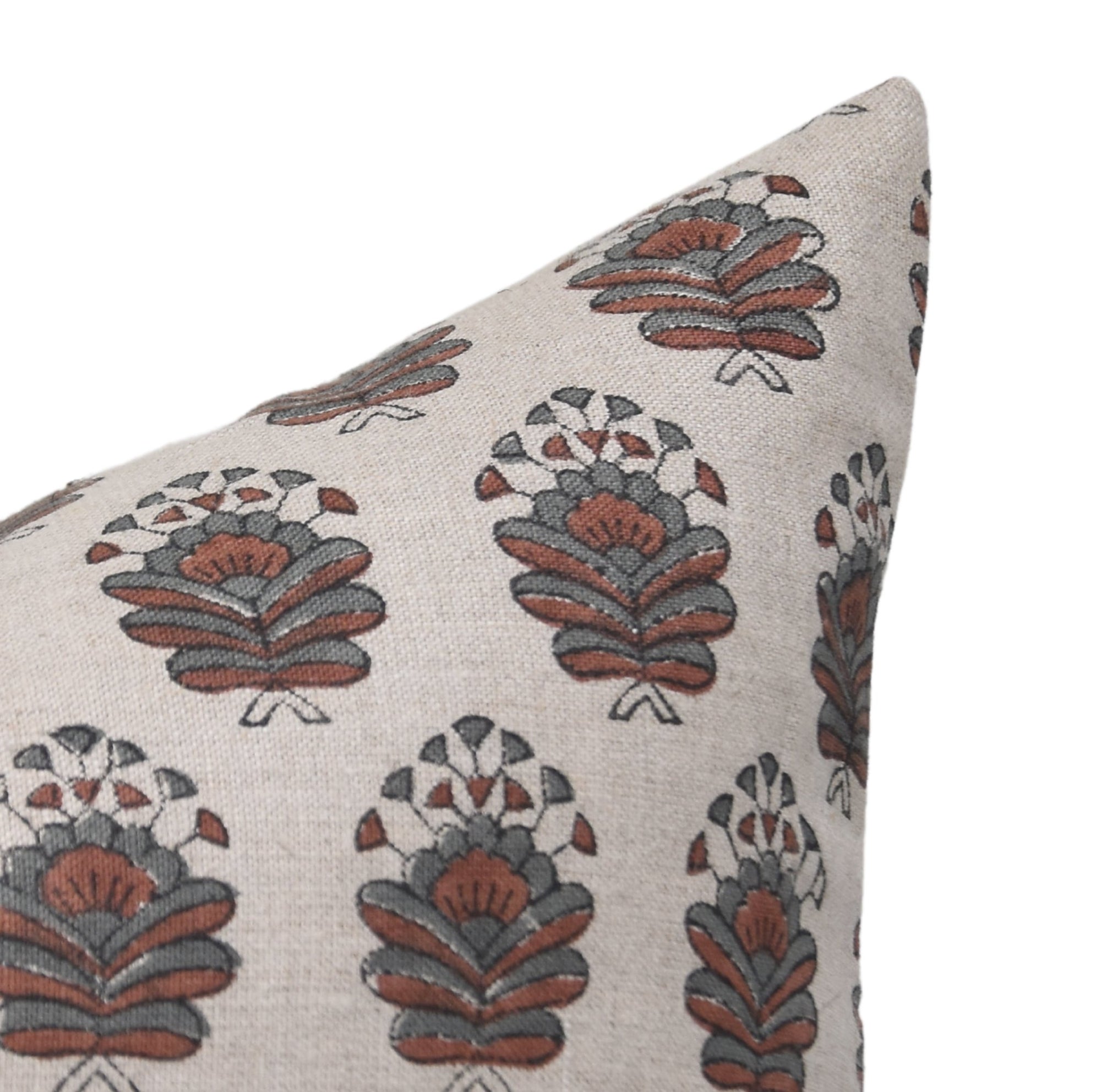 Block Print Pure Linen Pillow Cover - BHEESHMA - Fabdivine