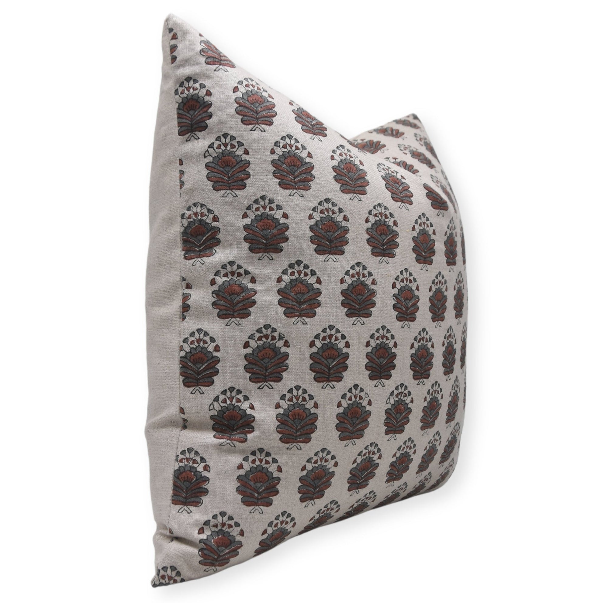 Block Print Pure Linen Pillow Cover - BHEESHMA - Fabdivine