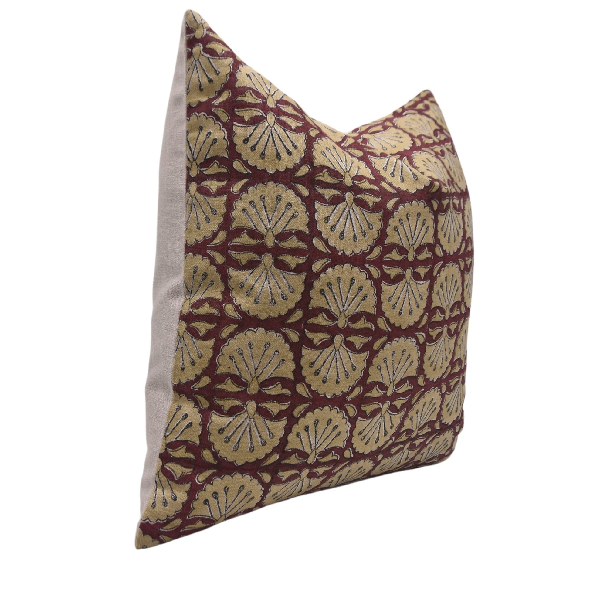 Pure Linen throw pillow cover in Block print - BIJHNI BROWN - Fabdivine