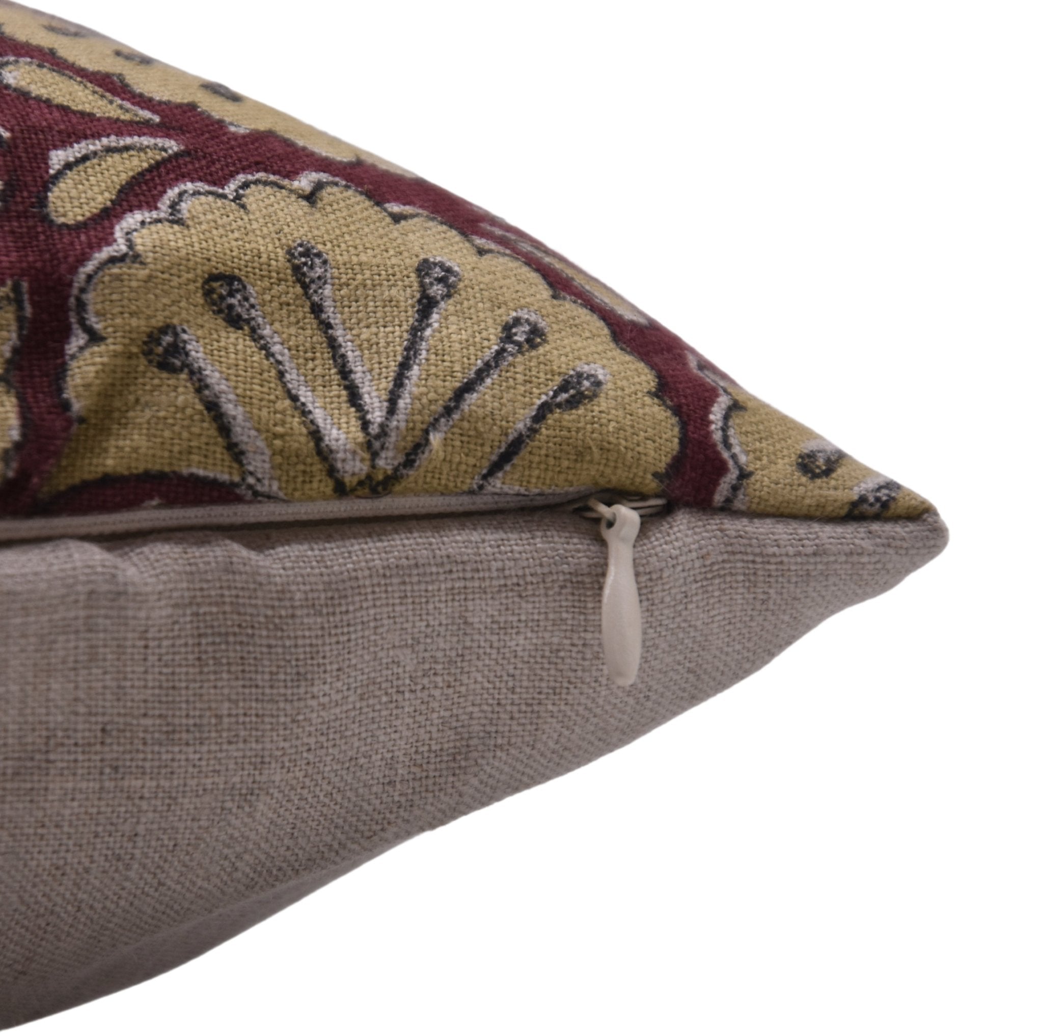 Pure Linen throw pillow cover in Block print - BIJHNI BROWN - Fabdivine