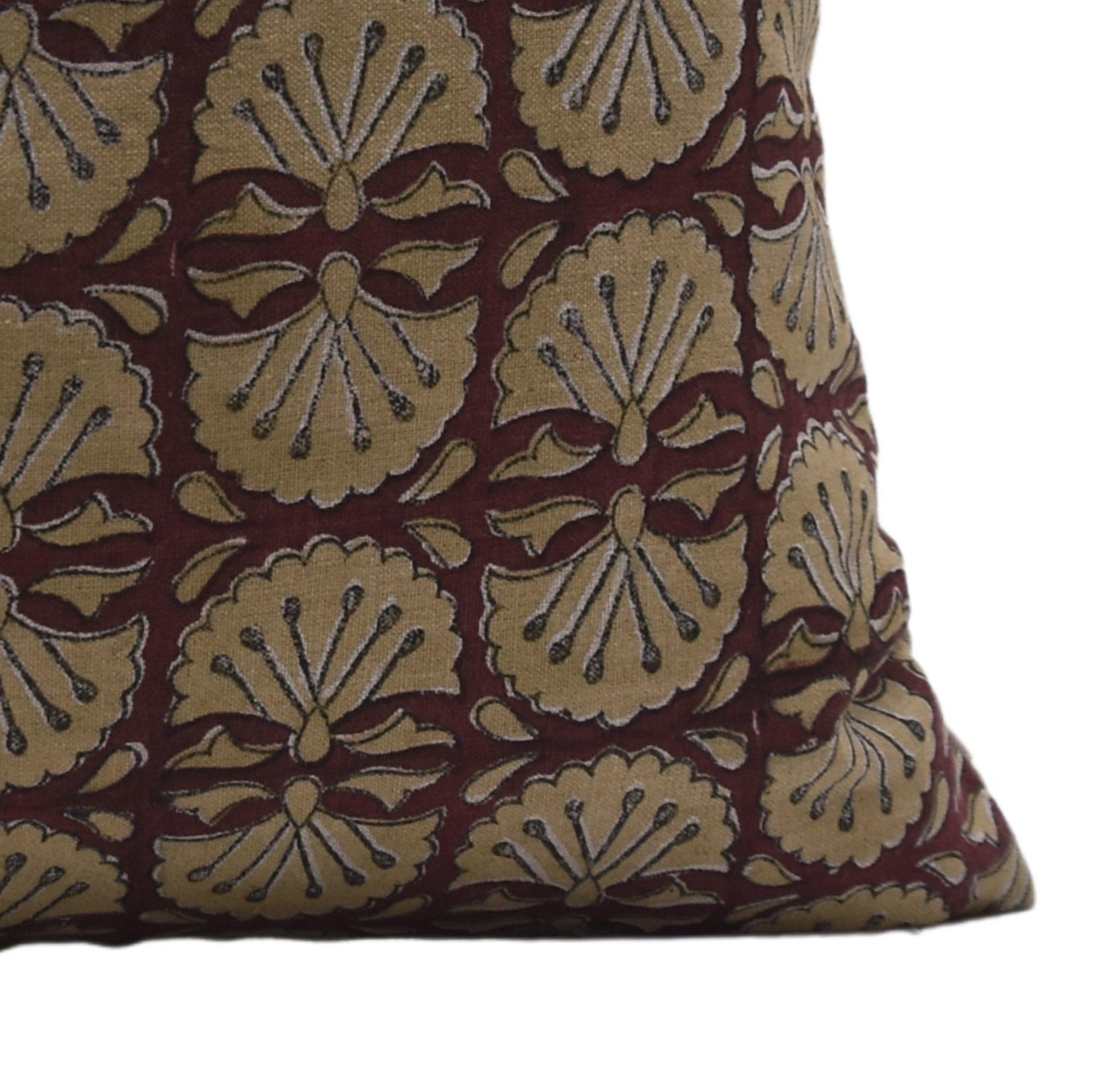 Pure Linen throw pillow cover in Block print - BIJHNI BROWN - Fabdivine