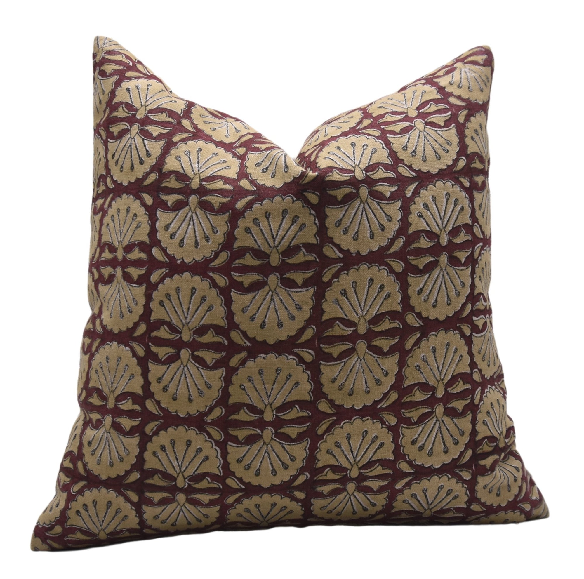 Pure Linen throw pillow cover in Block print - BIJHNI BROWN - Fabdivine