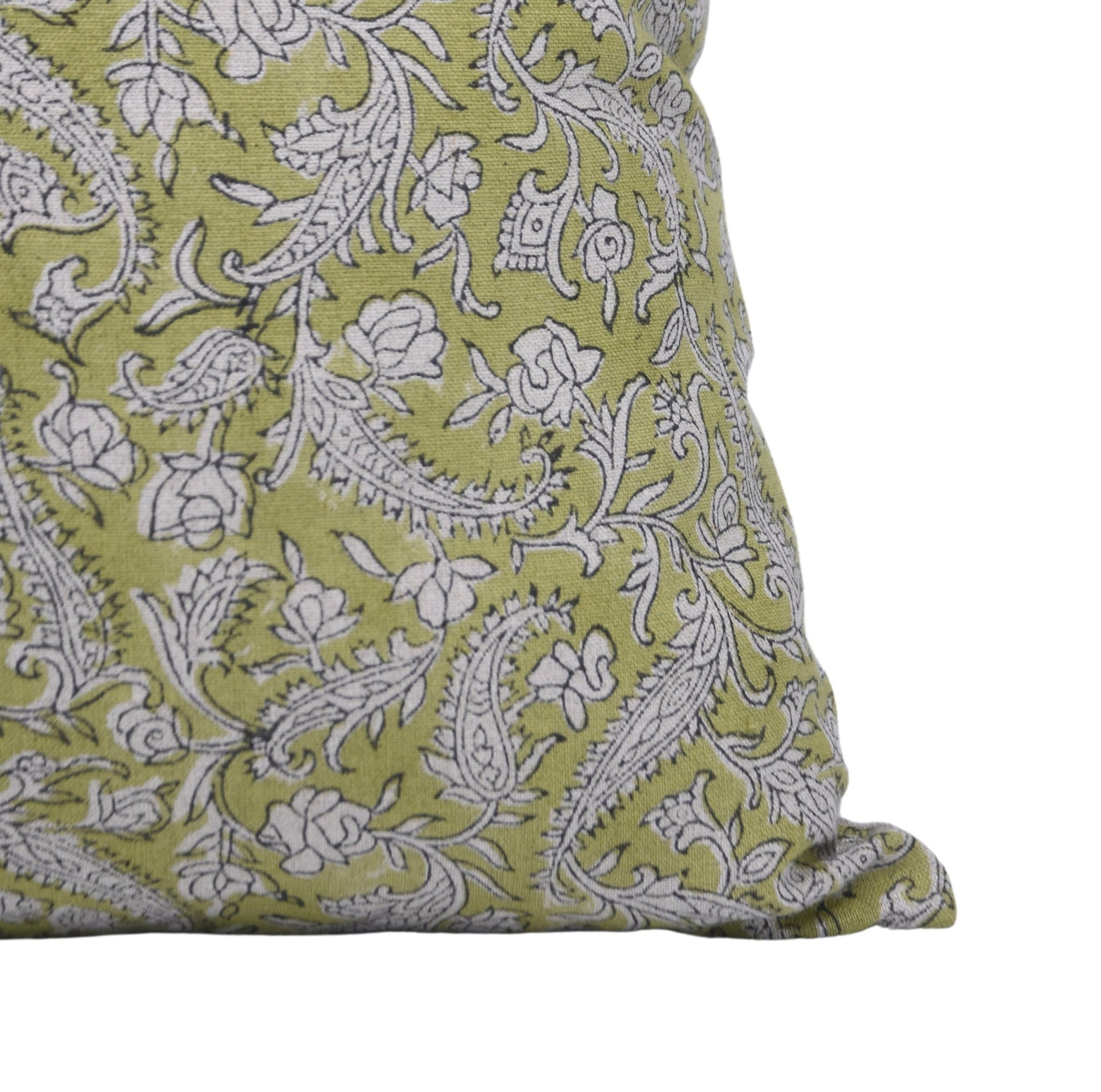 Block Print Pure Linen Pillow Cover - BLACK FOREST | GREEN + GREY - Fabdivine