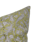 Block Print Pure Linen Pillow Cover - BLACK FOREST | GREEN + GREY - Fabdivine