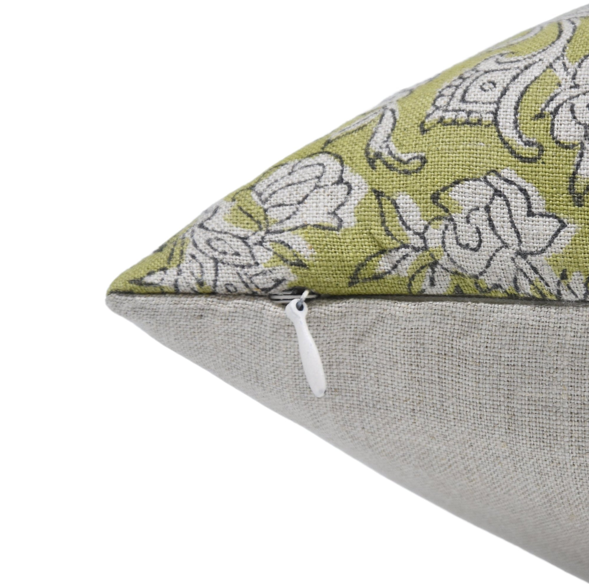 Block Print Pure Linen Pillow Cover - BLACK FOREST | GREEN + GREY - Fabdivine