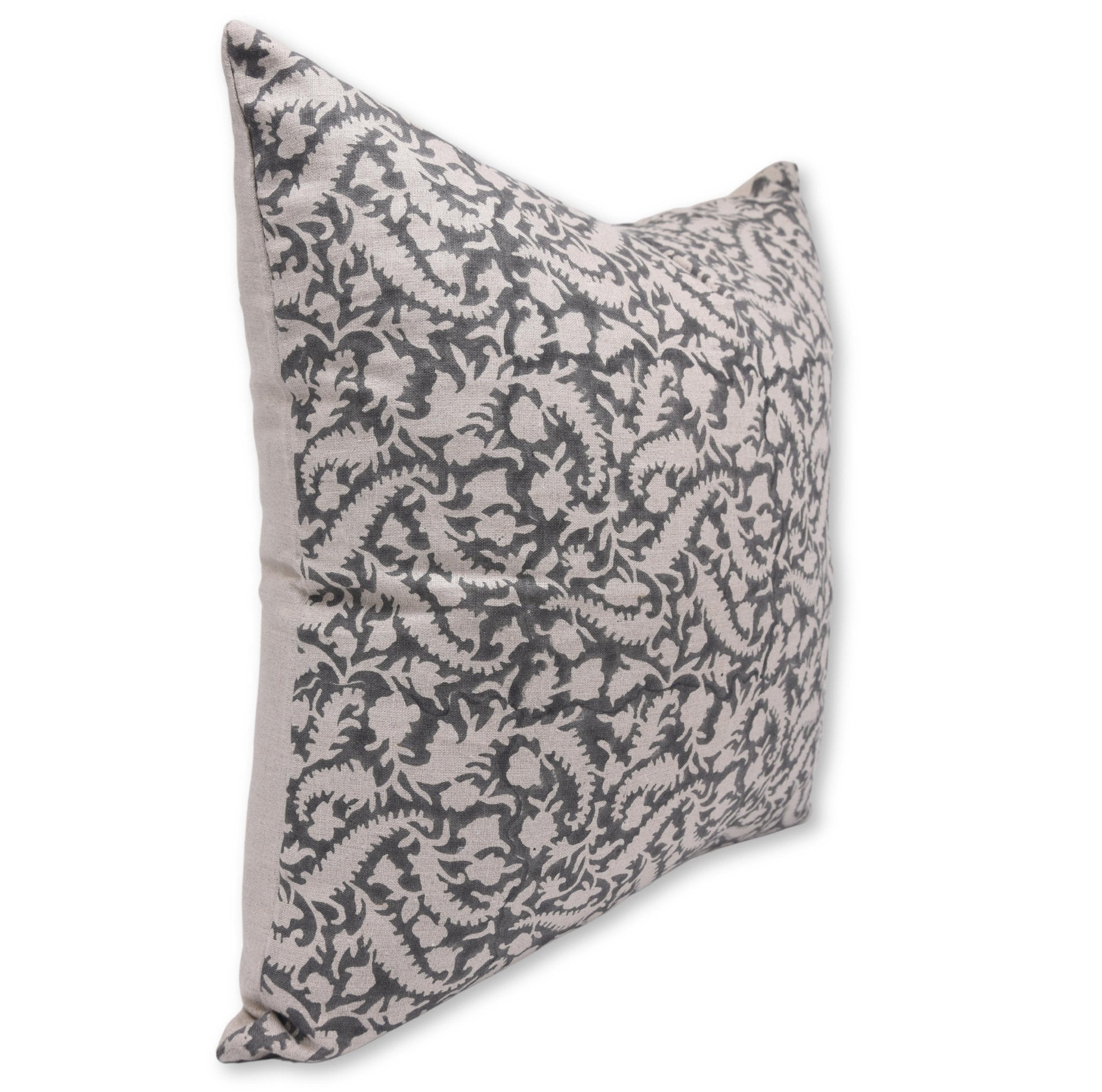 Hand Block Print pure linen designer pillow cover- BLACK FOREST - Fabdivine