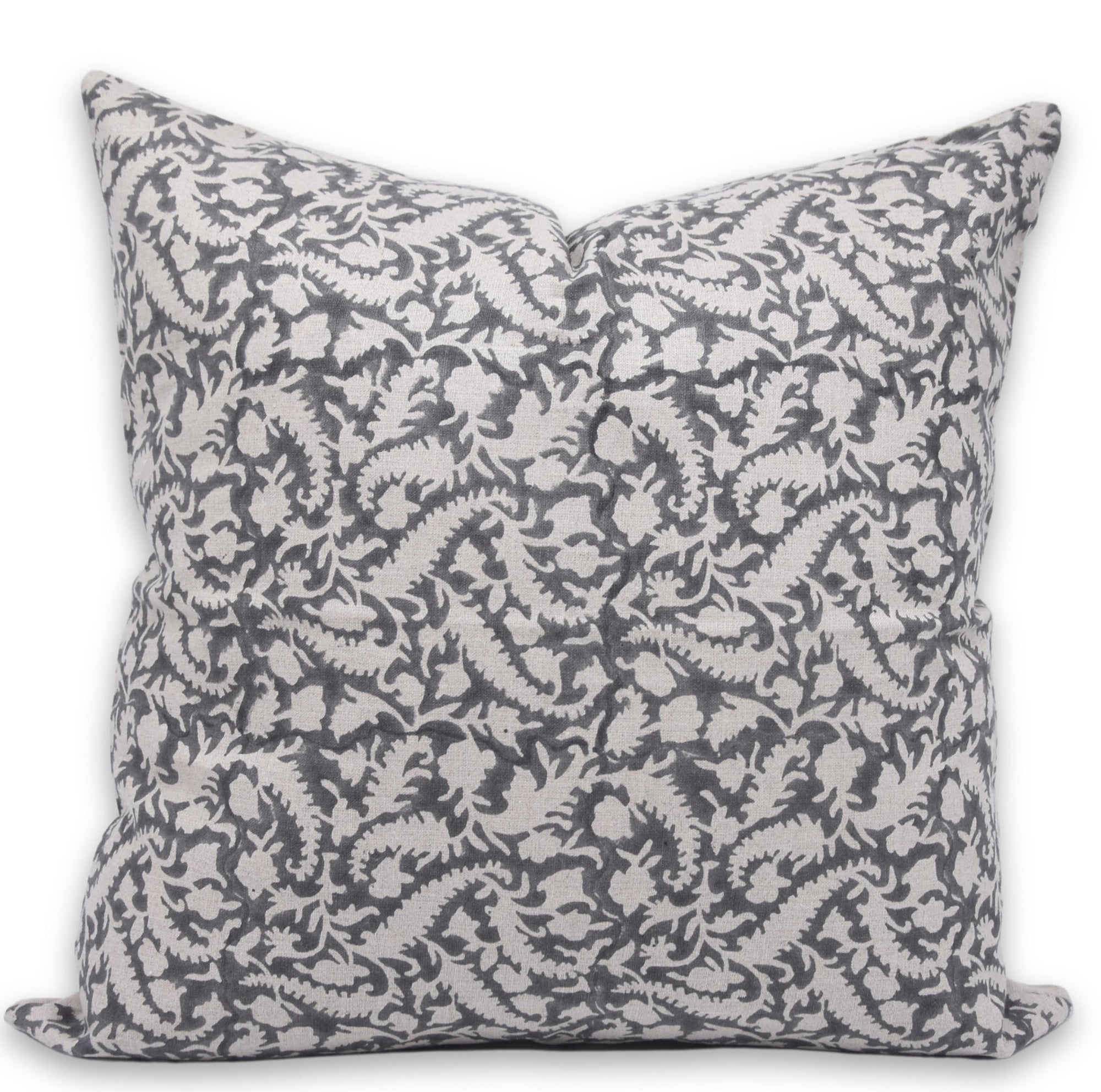 Hand Block Print pure linen designer pillow cover- BLACK FOREST - Fabdivine