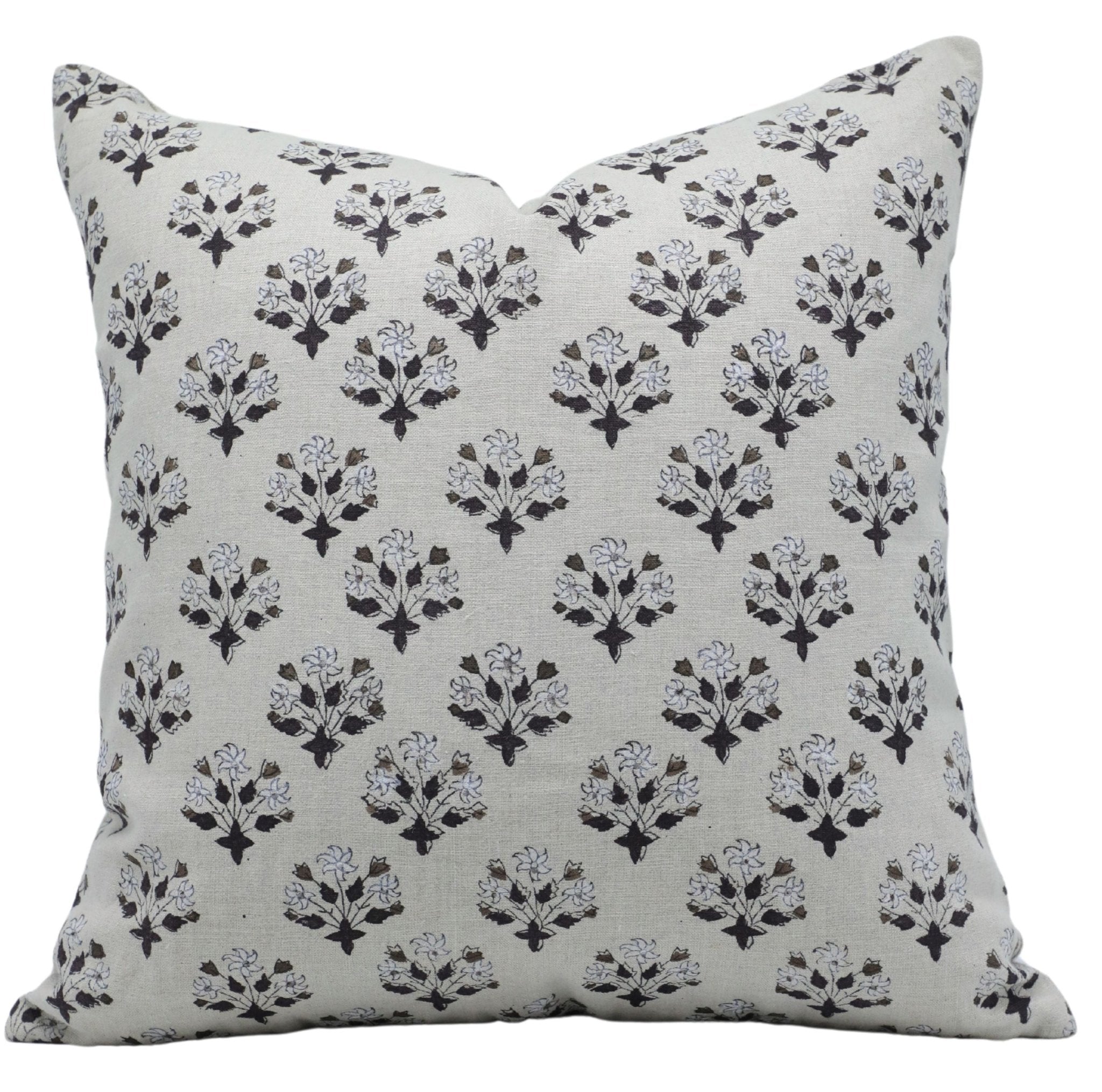 Block print Pillow cover for sofa, couch or bed- Pure Linen- DIWALI FLOWER - Fabdivine