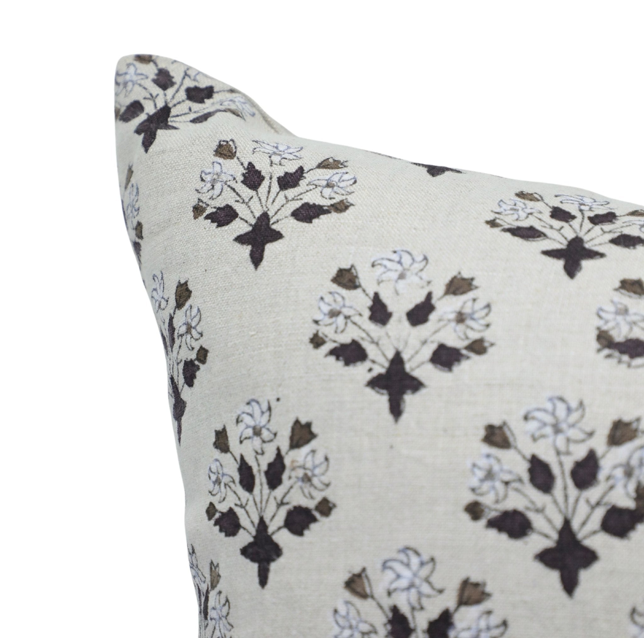 Block print Pillow cover for sofa, couch or bed- Pure Linen- DIWALI FLOWER - Fabdivine