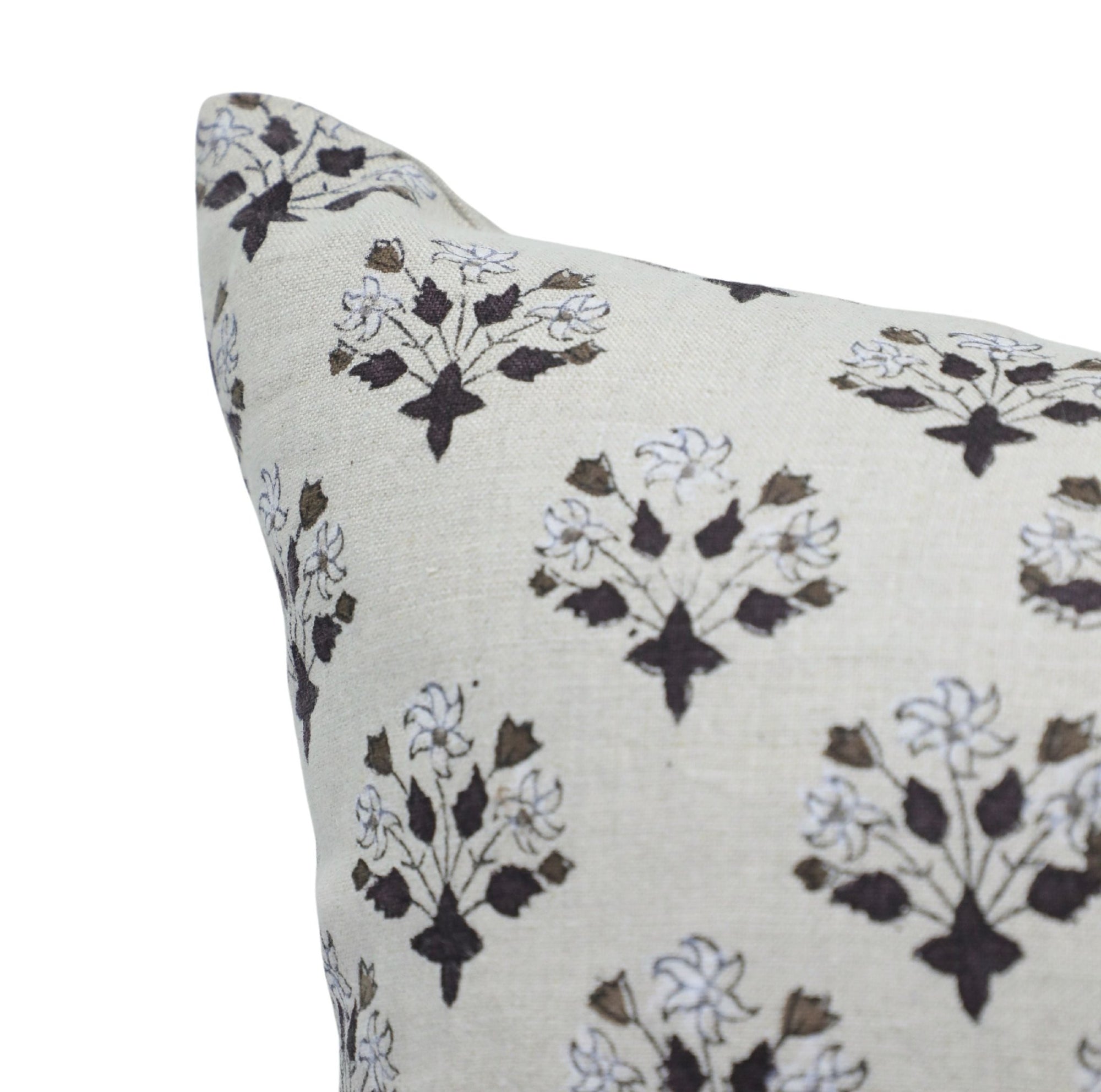 Block print Pillow cover for sofa, couch or bed- Pure Linen- DIWALI FLOWER - Fabdivine