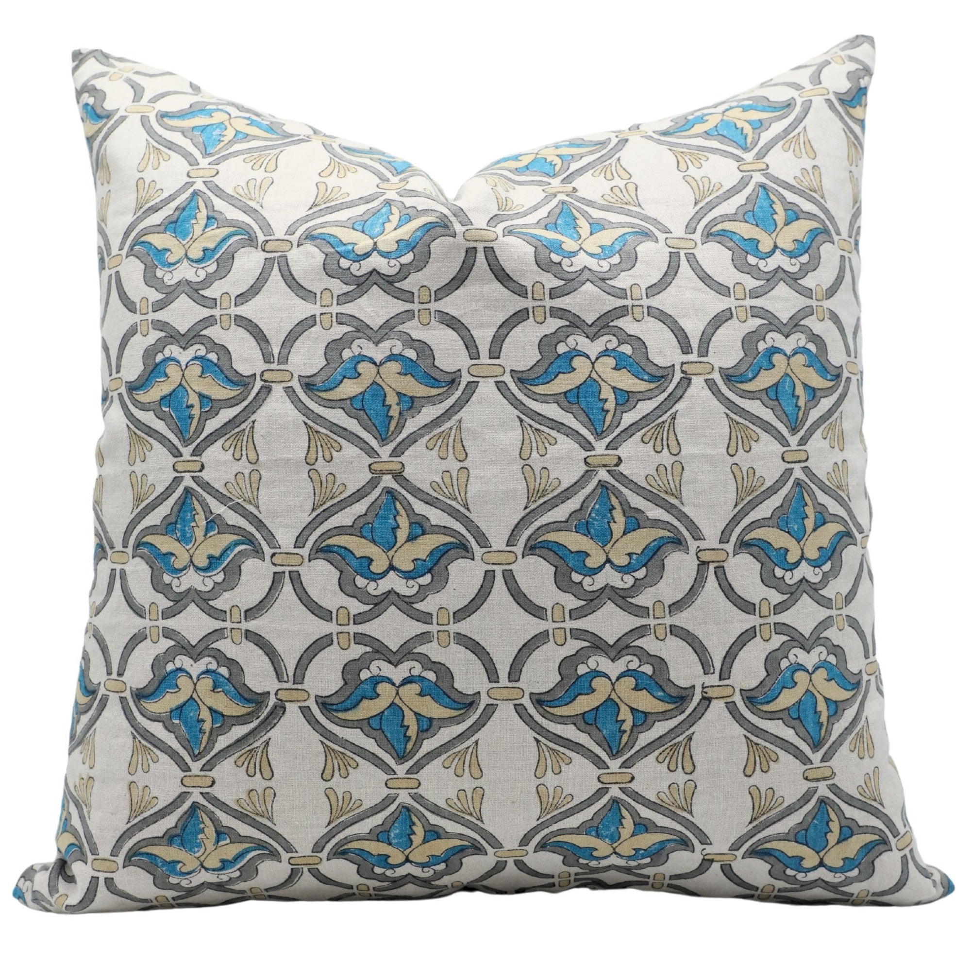 Block Print Pure Linen Pillow Cover - HRIDYAVAN - Fabdivine