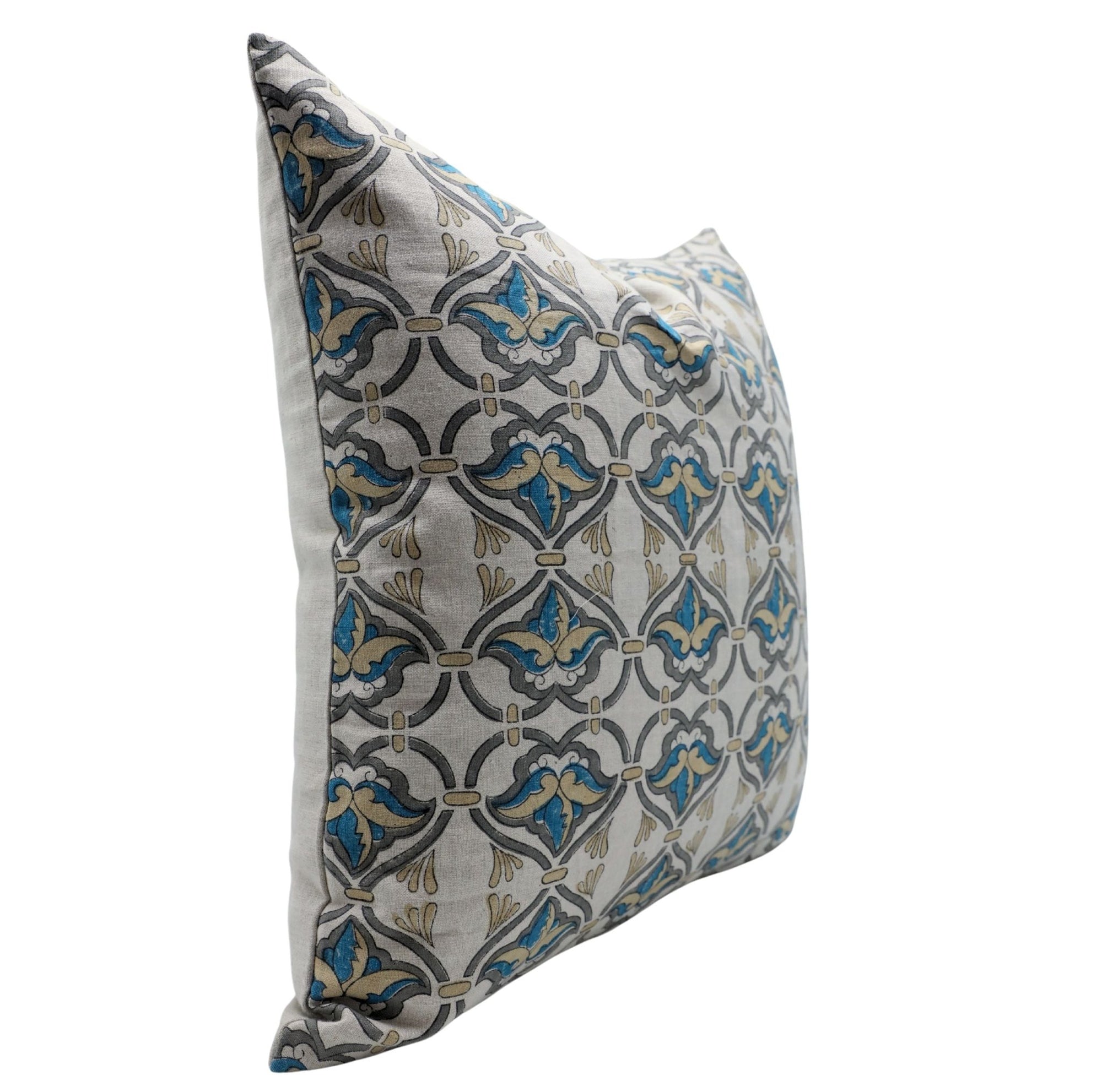 Block Print Pure Linen Pillow Cover - HRIDYAVAN - Fabdivine