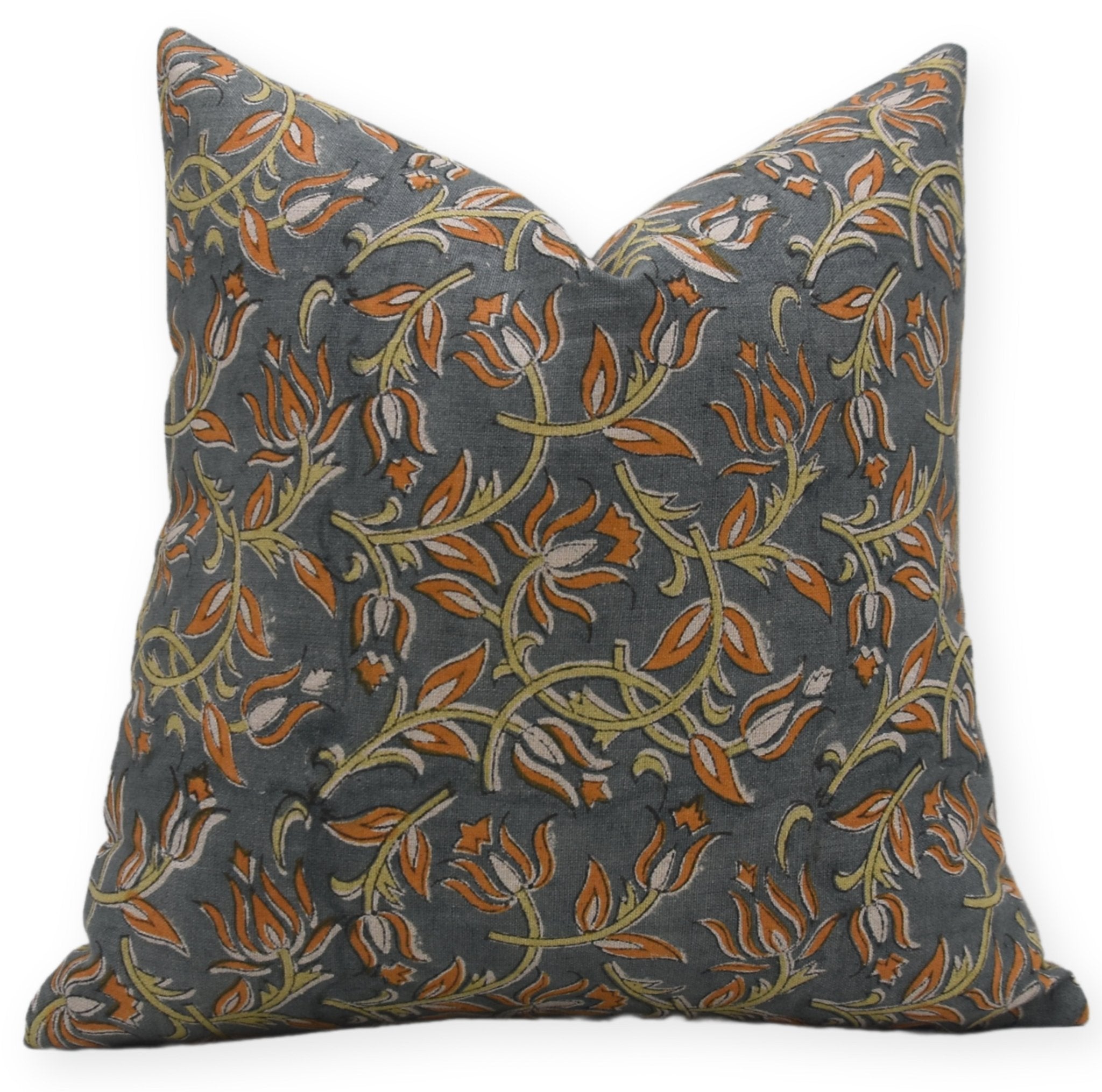 Block Print Pure Linen Pillow Cover - KAMAL DUTTA - Fabdivine