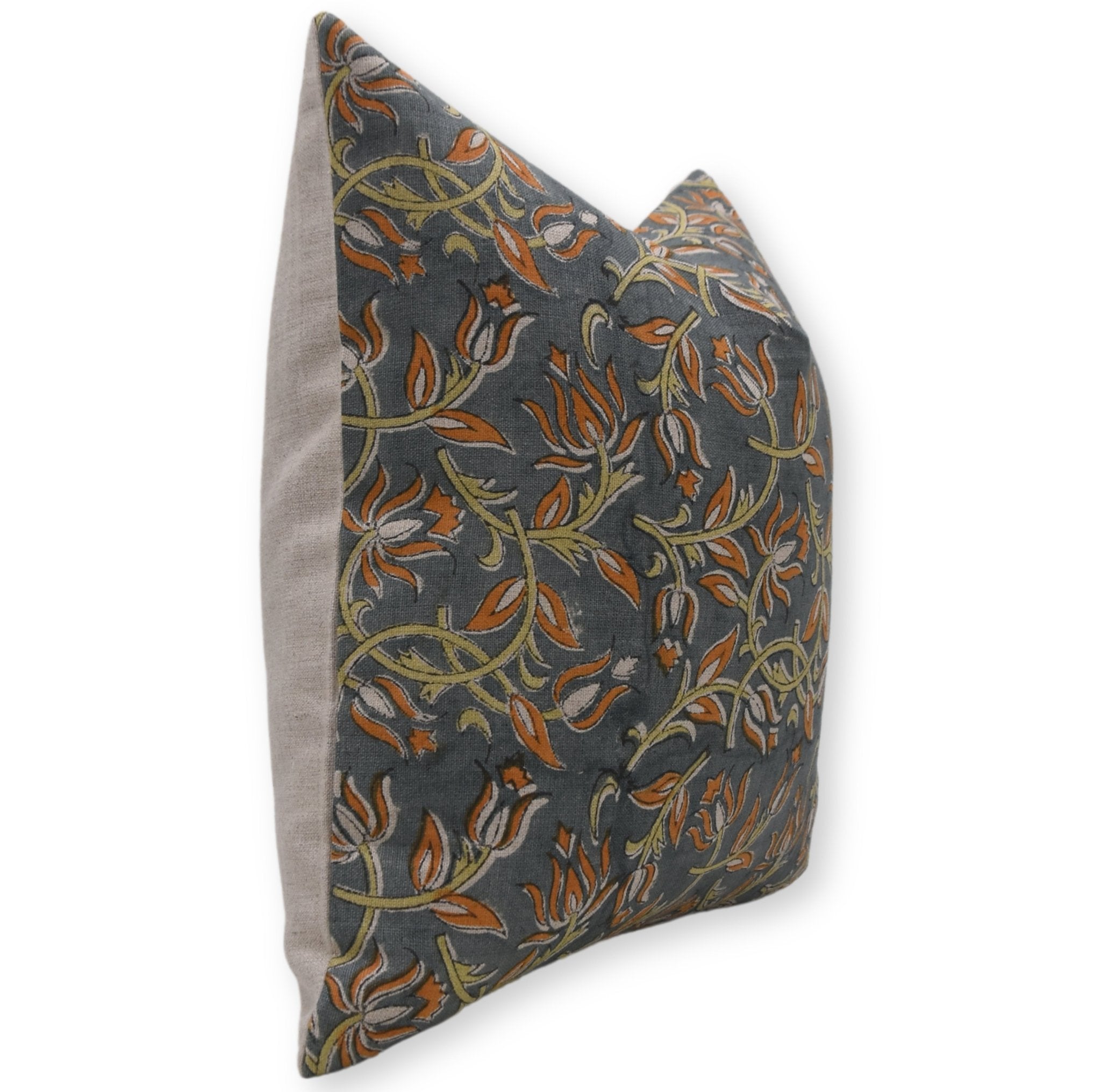 Block Print Pure Linen Pillow Cover - KAMAL DUTTA - Fabdivine