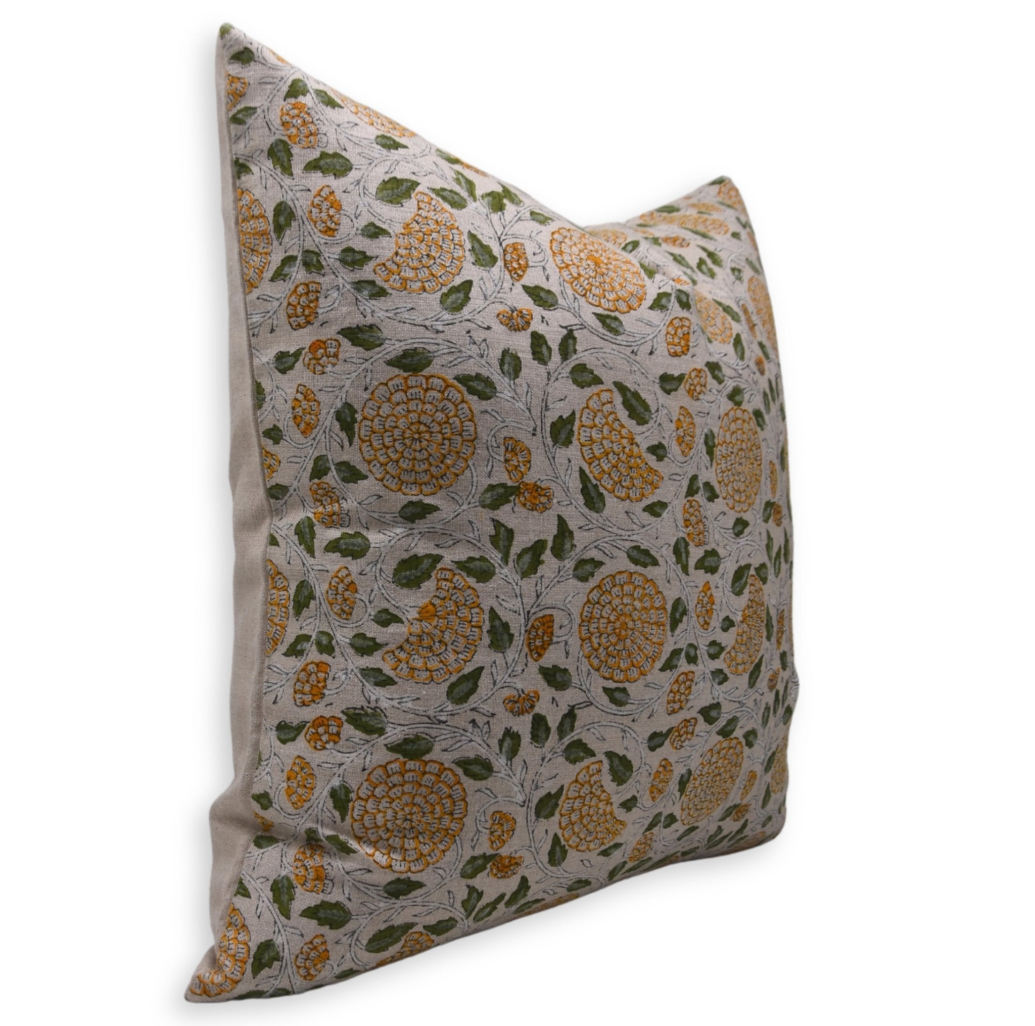 Hand Block Print Pure Linen designer pillow cover - KARWACHAUTH - Fabdivine