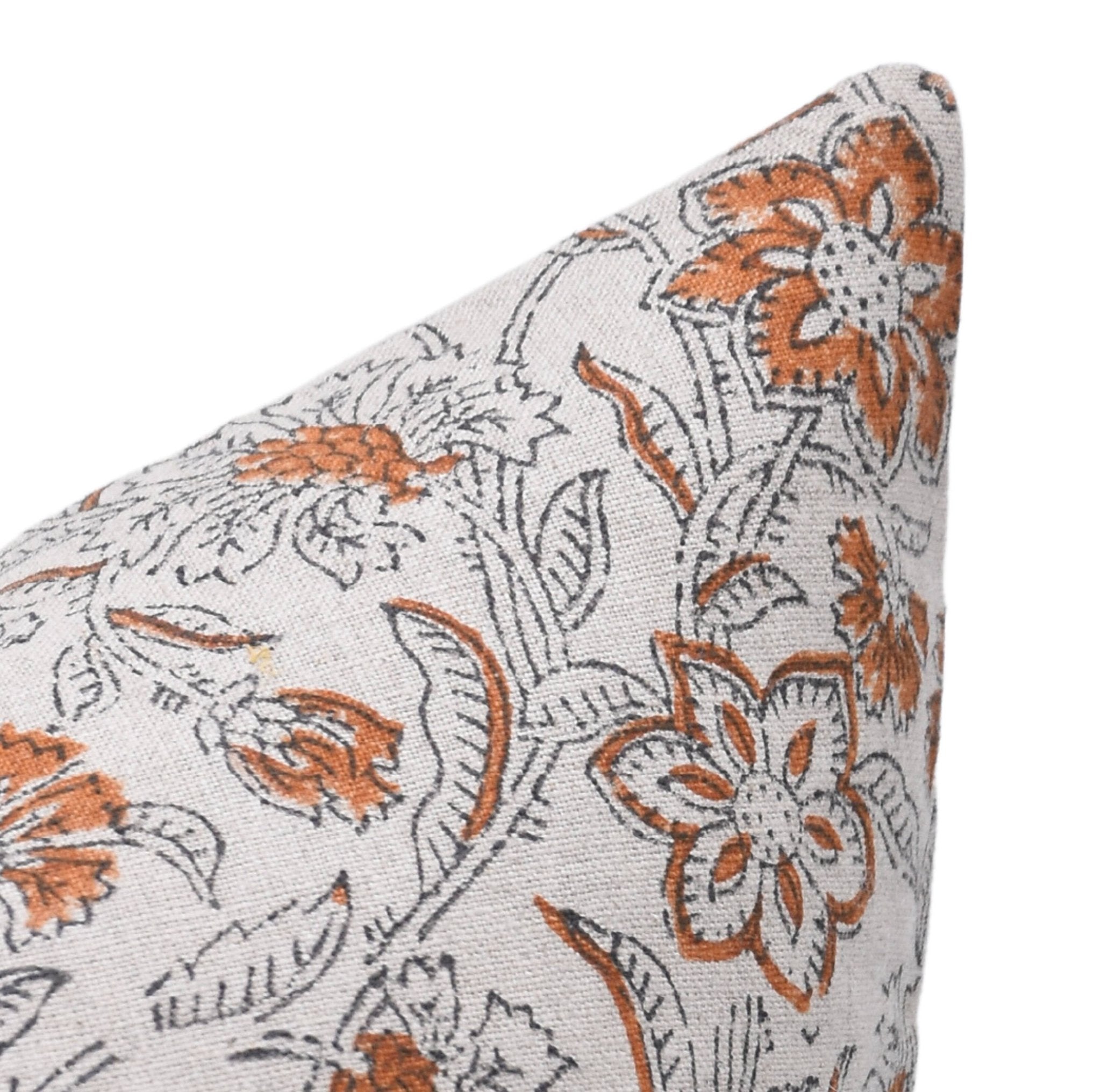 Block print pure linen throw pillow cover- KUM KUM - Fabdivine