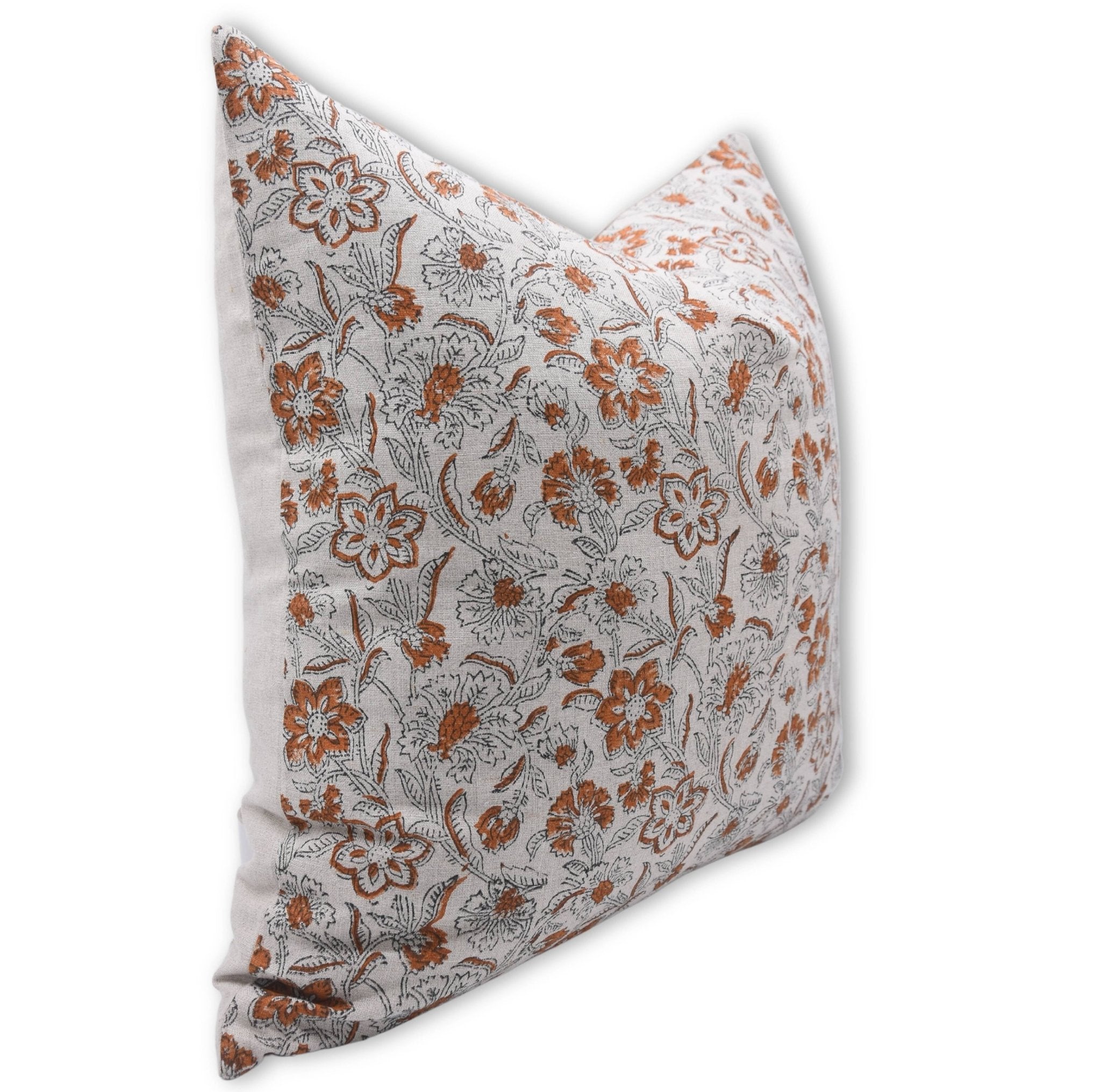 Block print pure linen throw pillow cover- KUM KUM - Fabdivine