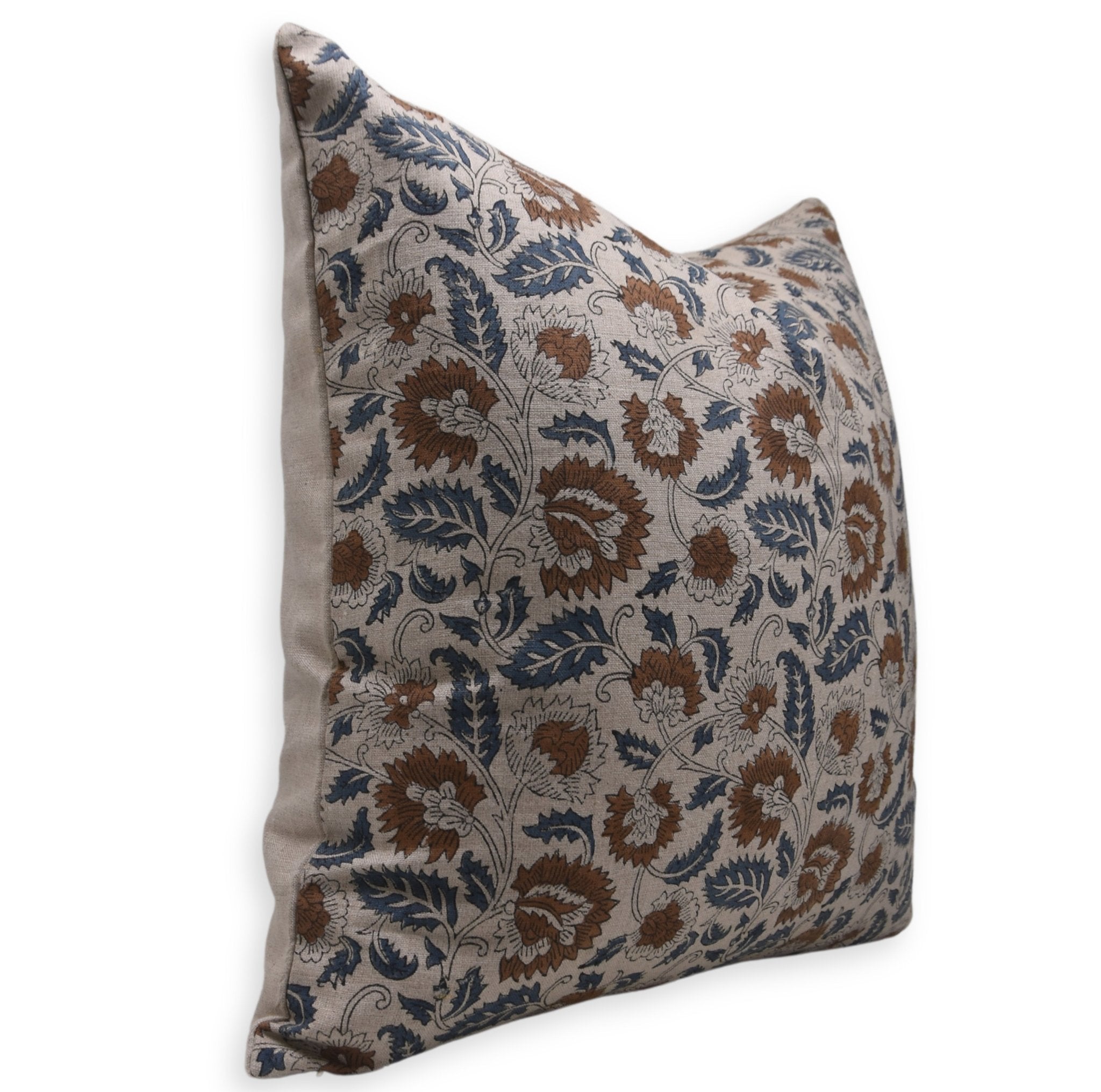 Designer Hand Block Print Pure Linen Throw Pillow Cover - MANDAKNI - Fabdivine