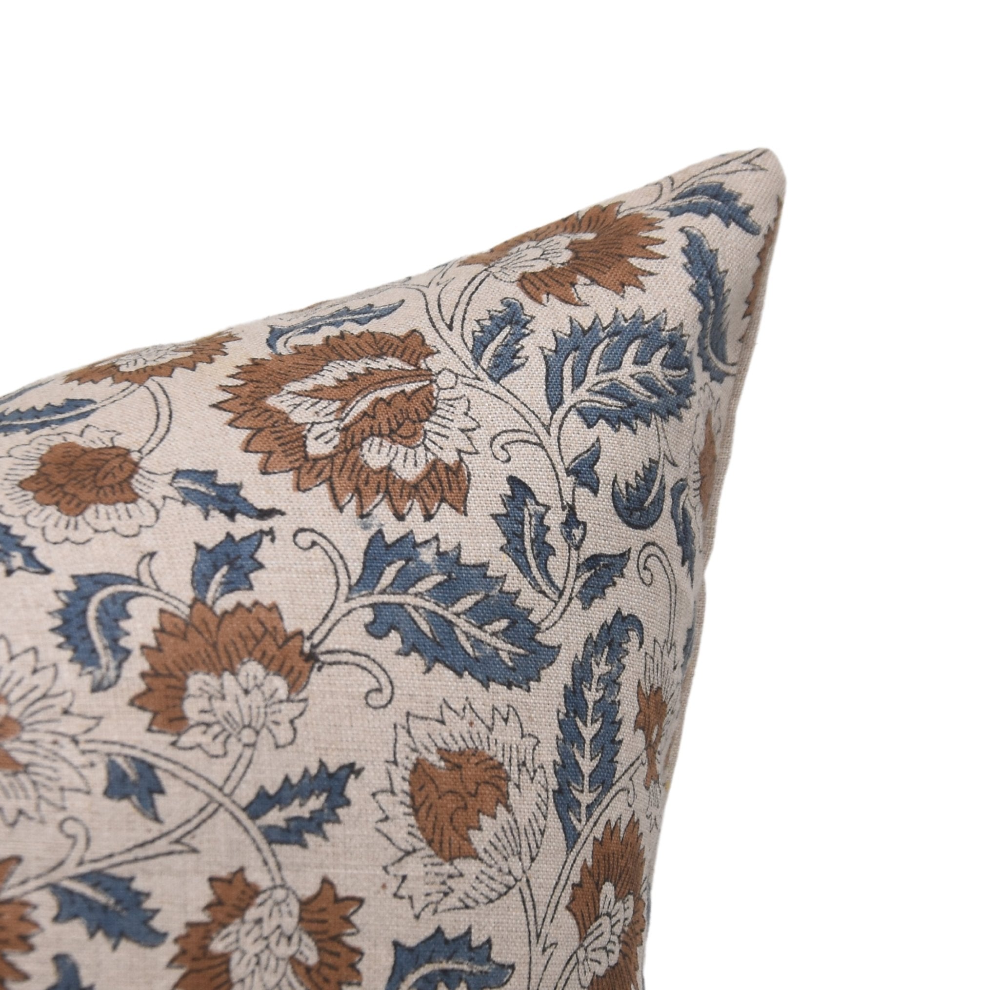 Designer Hand Block Print Pure Linen Throw Pillow Cover - MANDAKNI - Fabdivine