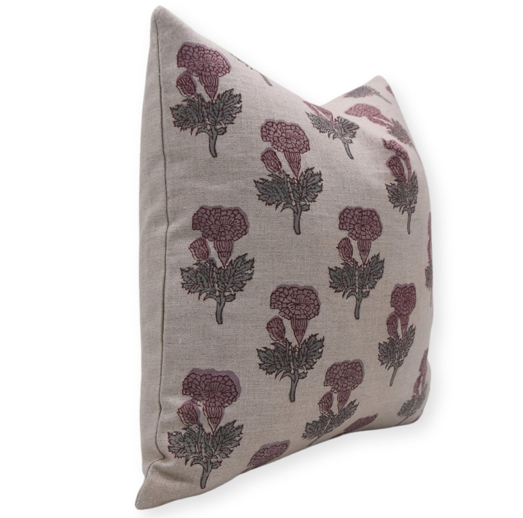 Block Print Pure Linen Pillow Cover - MANMOHAN - Fabdivine