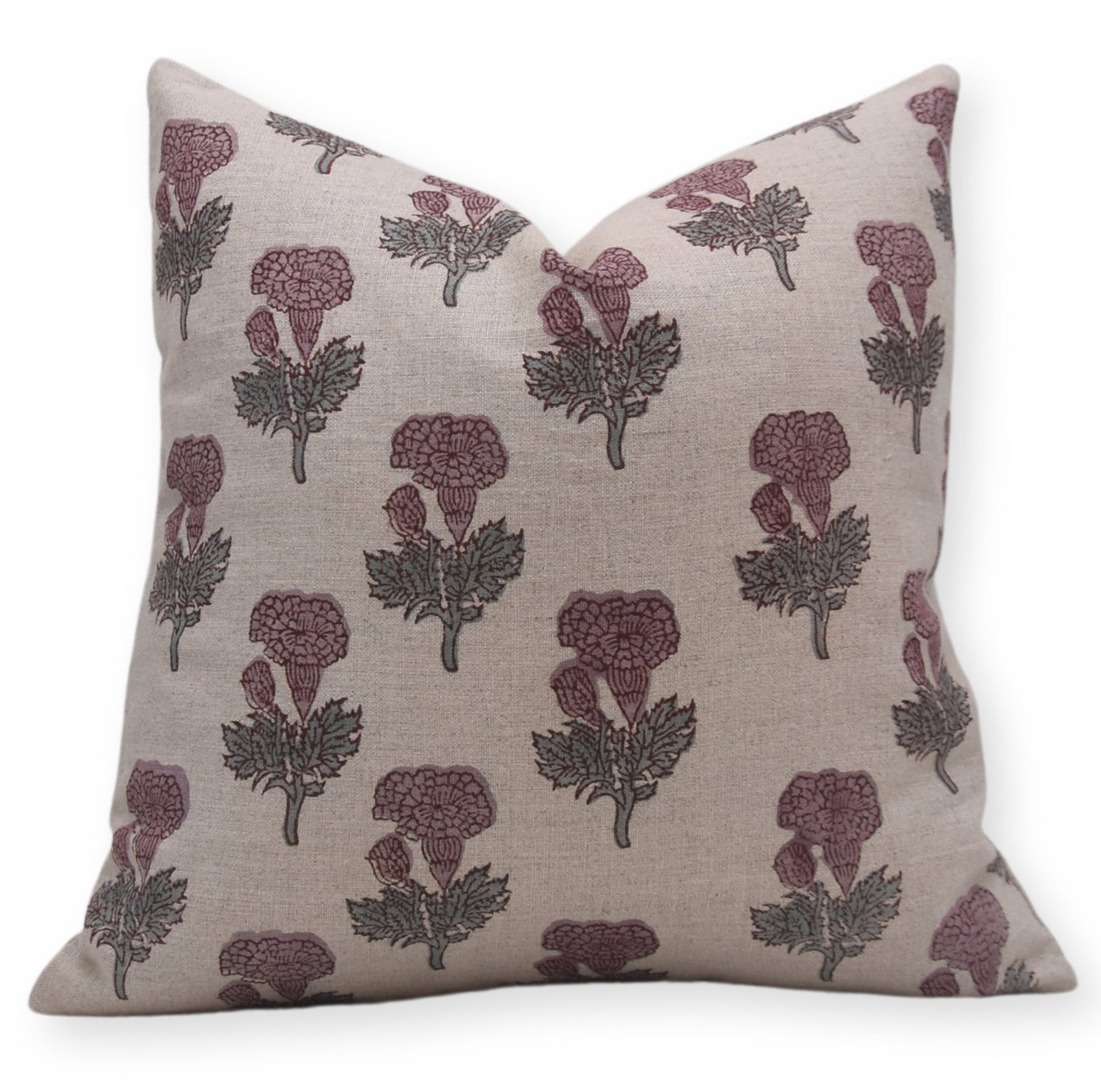 Block Print Pure Linen Pillow Cover - MANMOHAN - Fabdivine