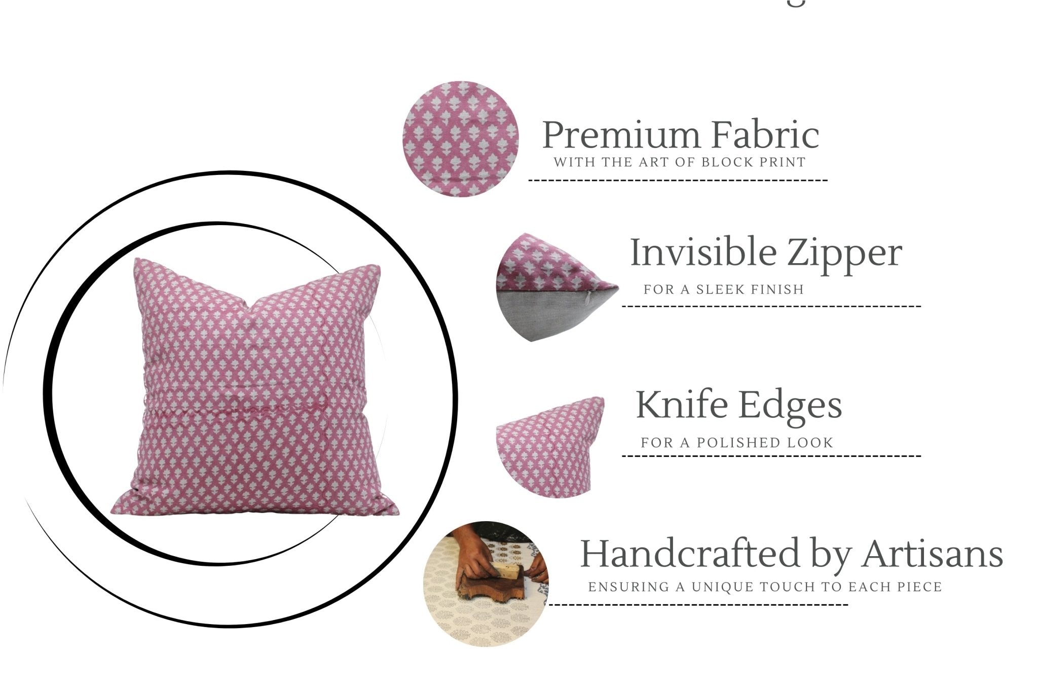 Square/Lumber block print pillow cover- Pure Linen- PINKCITY JAAL - Fabdivine