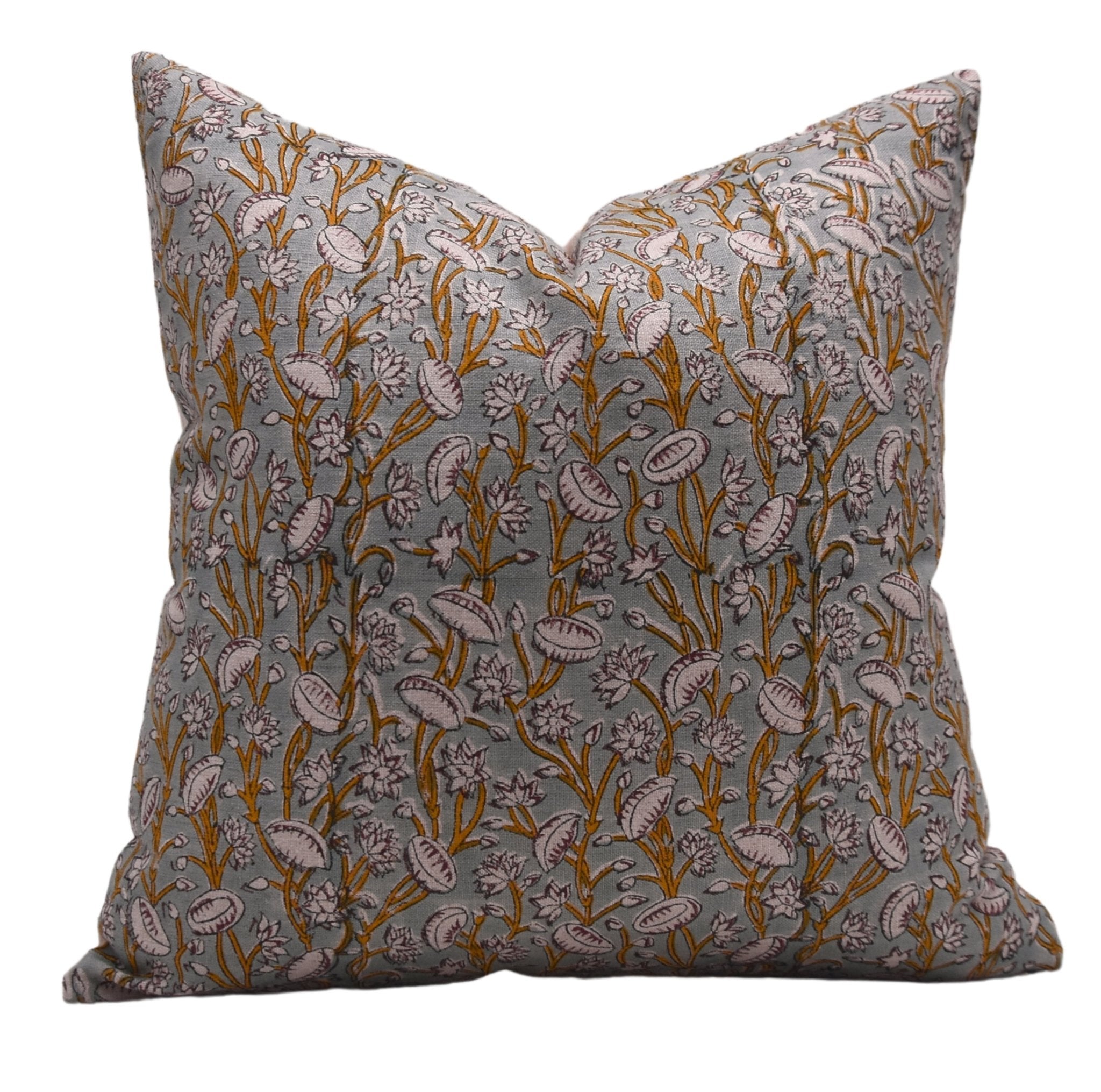 Block Print Pure Linen Pillow Cover - PISHTA - Fabdivine