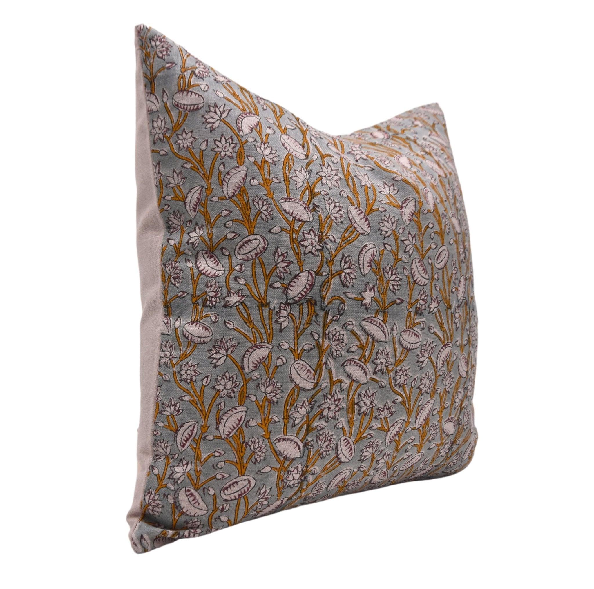 Block Print Pure Linen Pillow Cover - PISHTA - Fabdivine