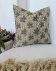 Block print pure linen throw pillow cover- PUSHP SAMHITA - Fabdivine