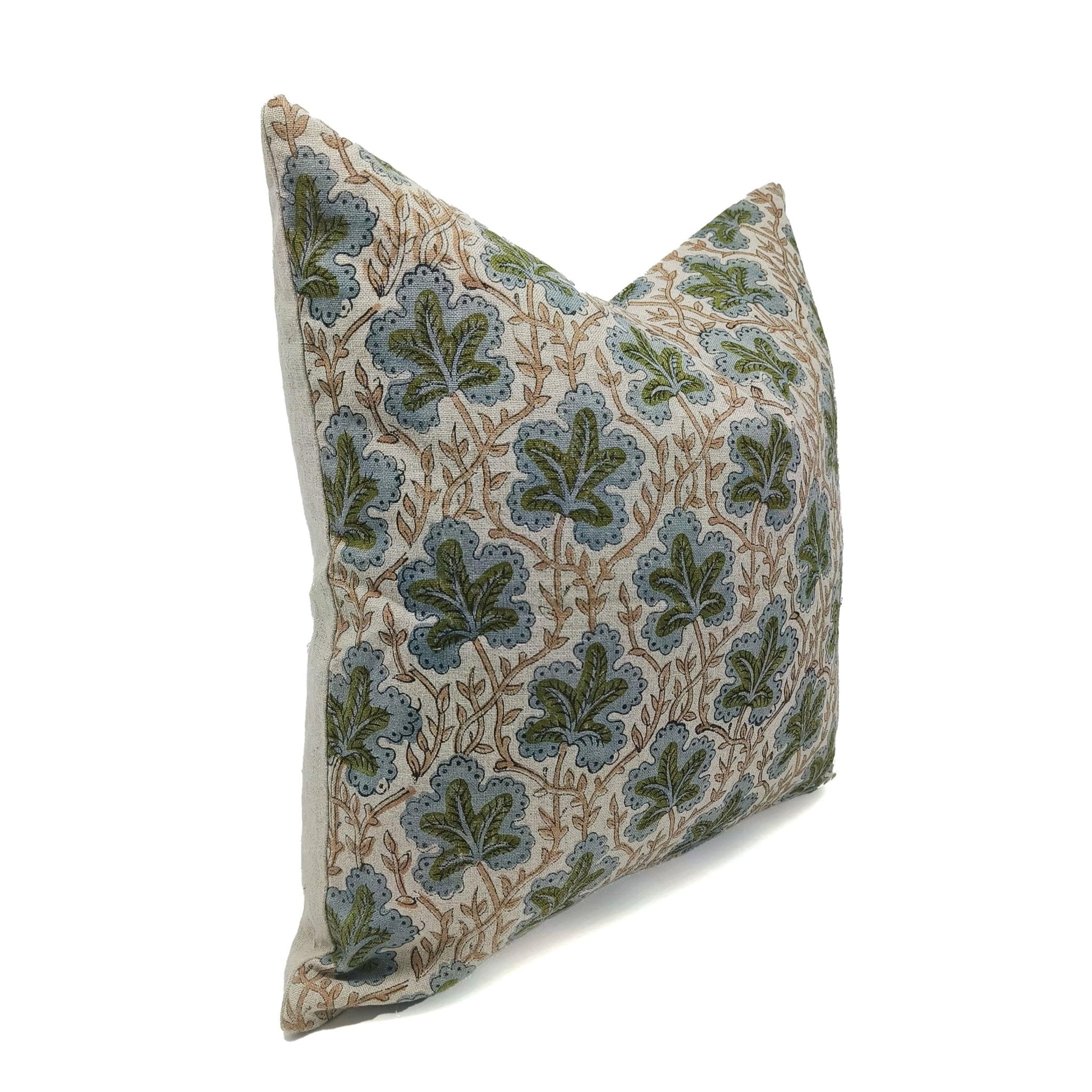 Block print pure linen throw pillow cover- PUSHP SAMHITA - Fabdivine