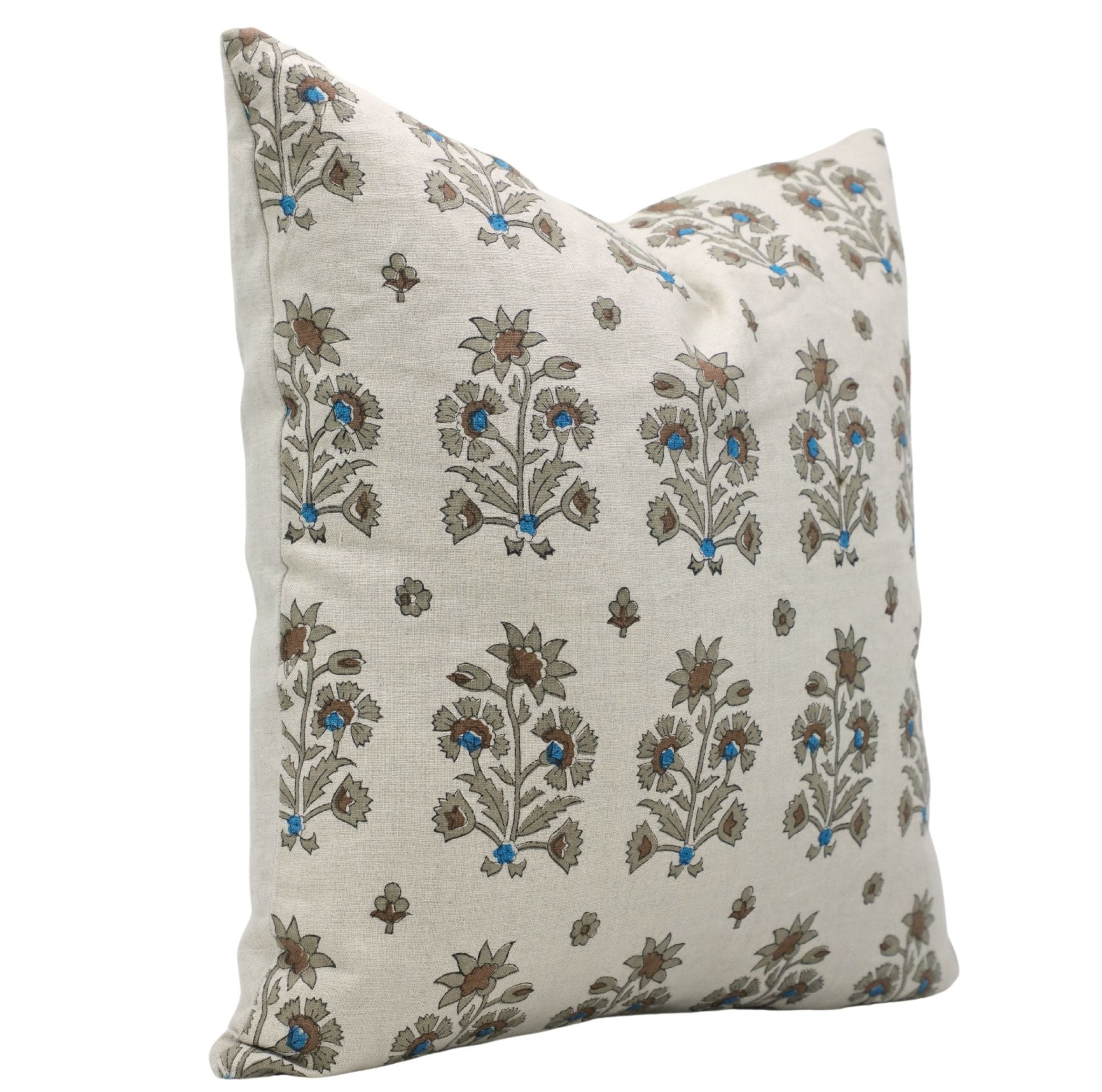 Square/Lumber block print pillow cover- Pure Linen- SADABAHAR - Fabdivine