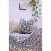 Block print Pure Linen throw pillow cover- SUDARSHAN JAAL - Fabdivine