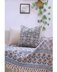 Block print Pure Linen throw pillow cover- SUDARSHAN JAAL - Fabdivine