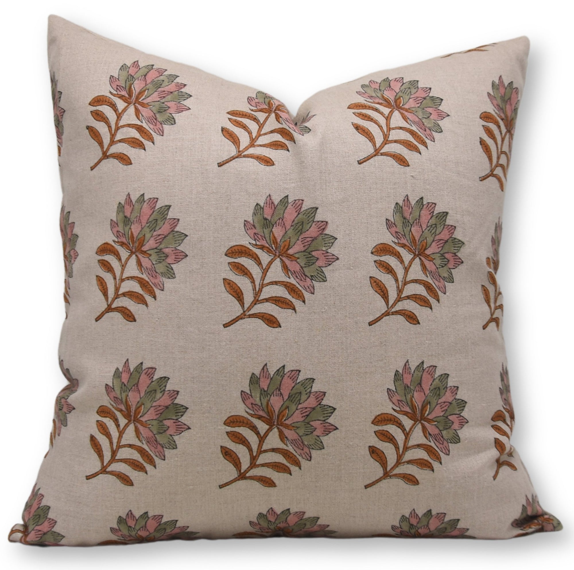 Block Print Pure Linen Pillow Cover - SUMMER FLOWER - Fabdivine